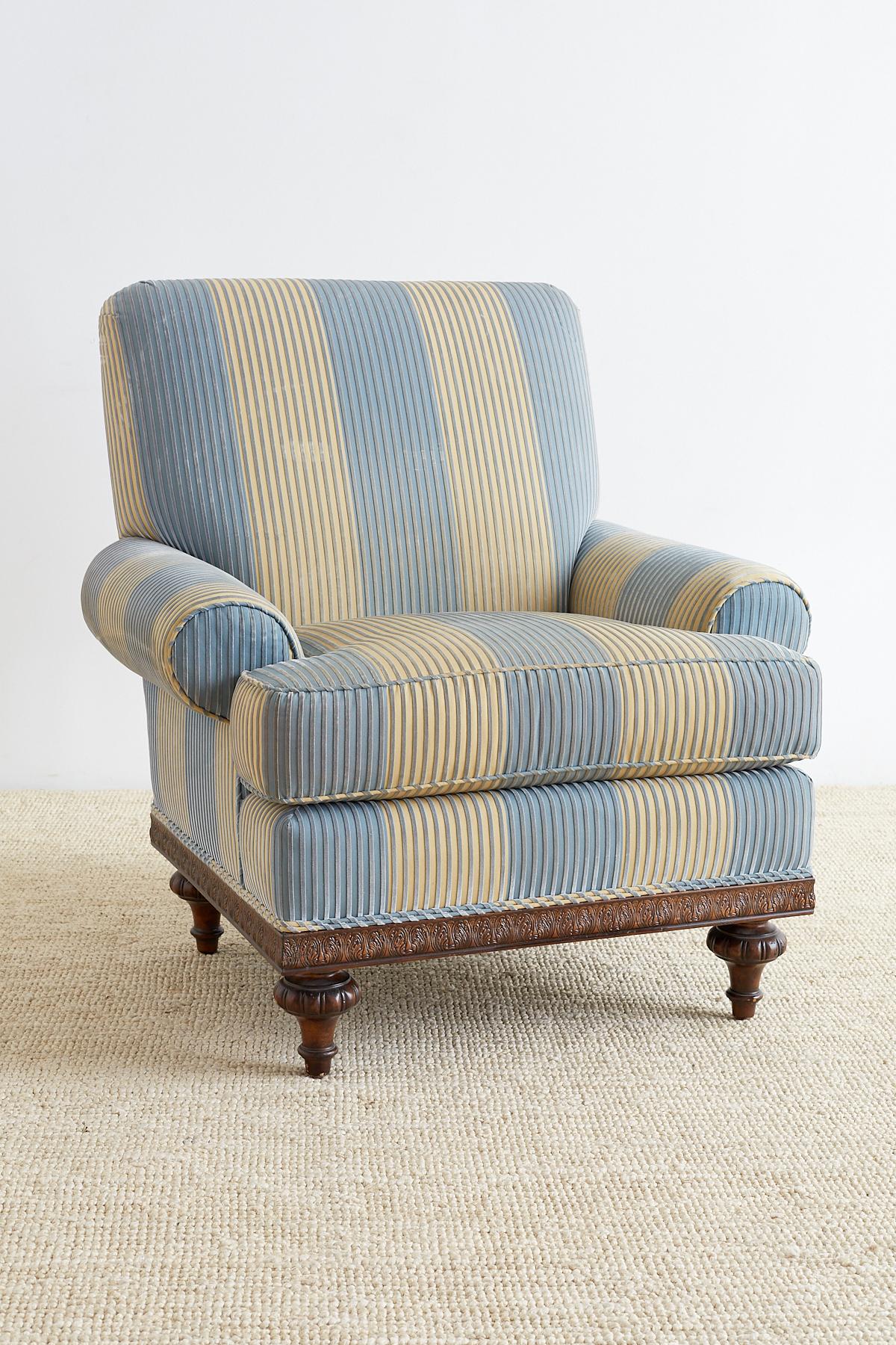Fabric Pair of English Regency Style Club Chairs by Kravet