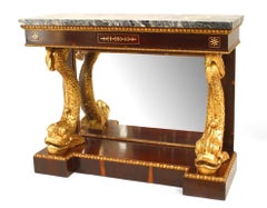 Pair of English Regency Rosewood Gilt Dolphin Console Tables