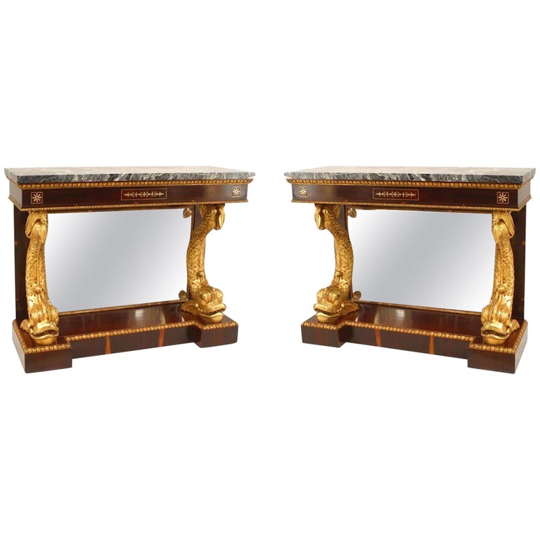Pair of English Regency Rosewood Gilt Dolphin Console Tables For Sale at  1stDibs