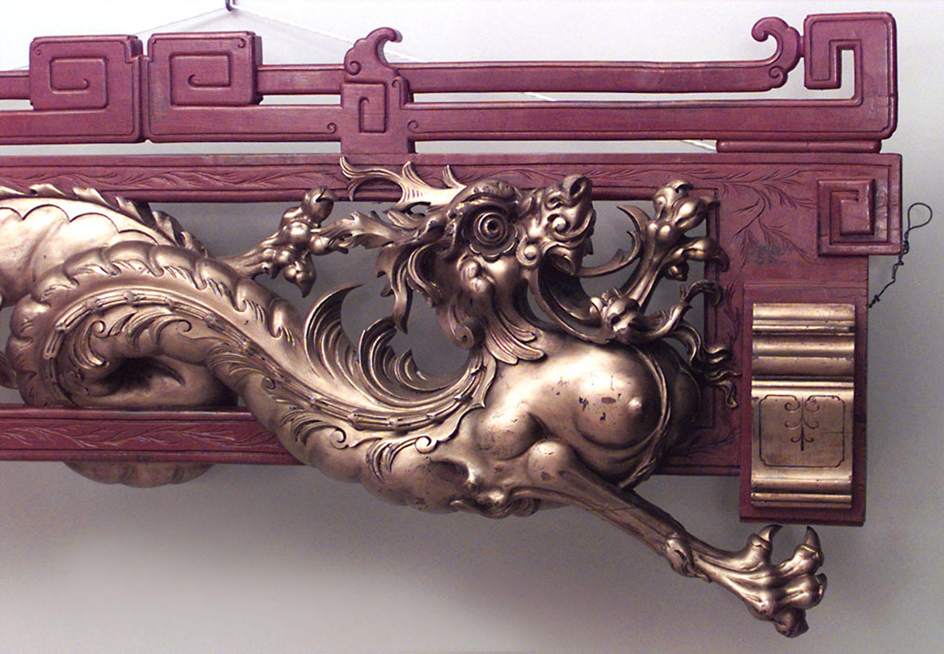 Chinoiserie Pair of English Regency Carved Dragon Wall Plaques For Sale