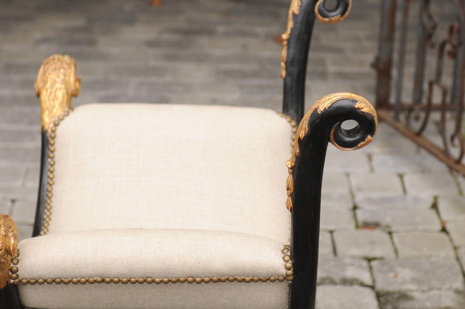 Pair of English Regency Style Ebonized and Parcel-Gilt Curule Stools, circa 1880 9
