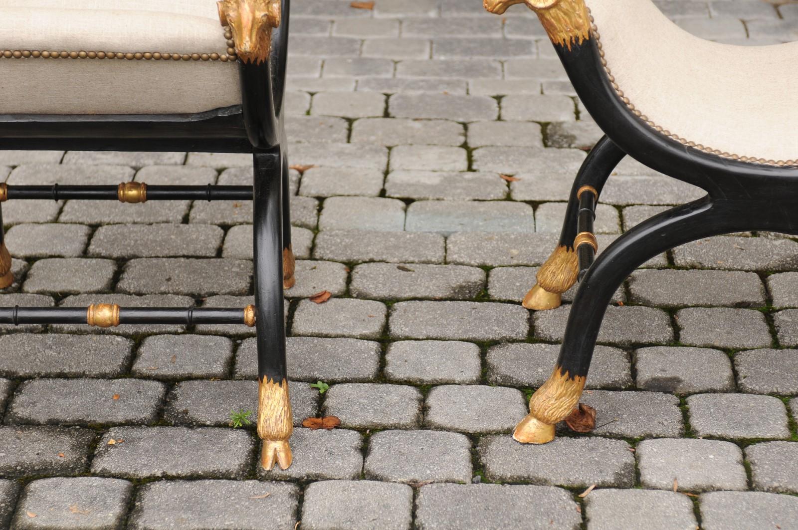 Pair of English Regency Style Ebonized and Parcel-Gilt Curule Stools, circa 1880 3