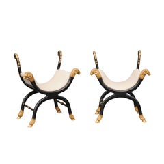 Pair of English Regency Style Ebonized and Parcel-Gilt Curule Stools, circa 1880