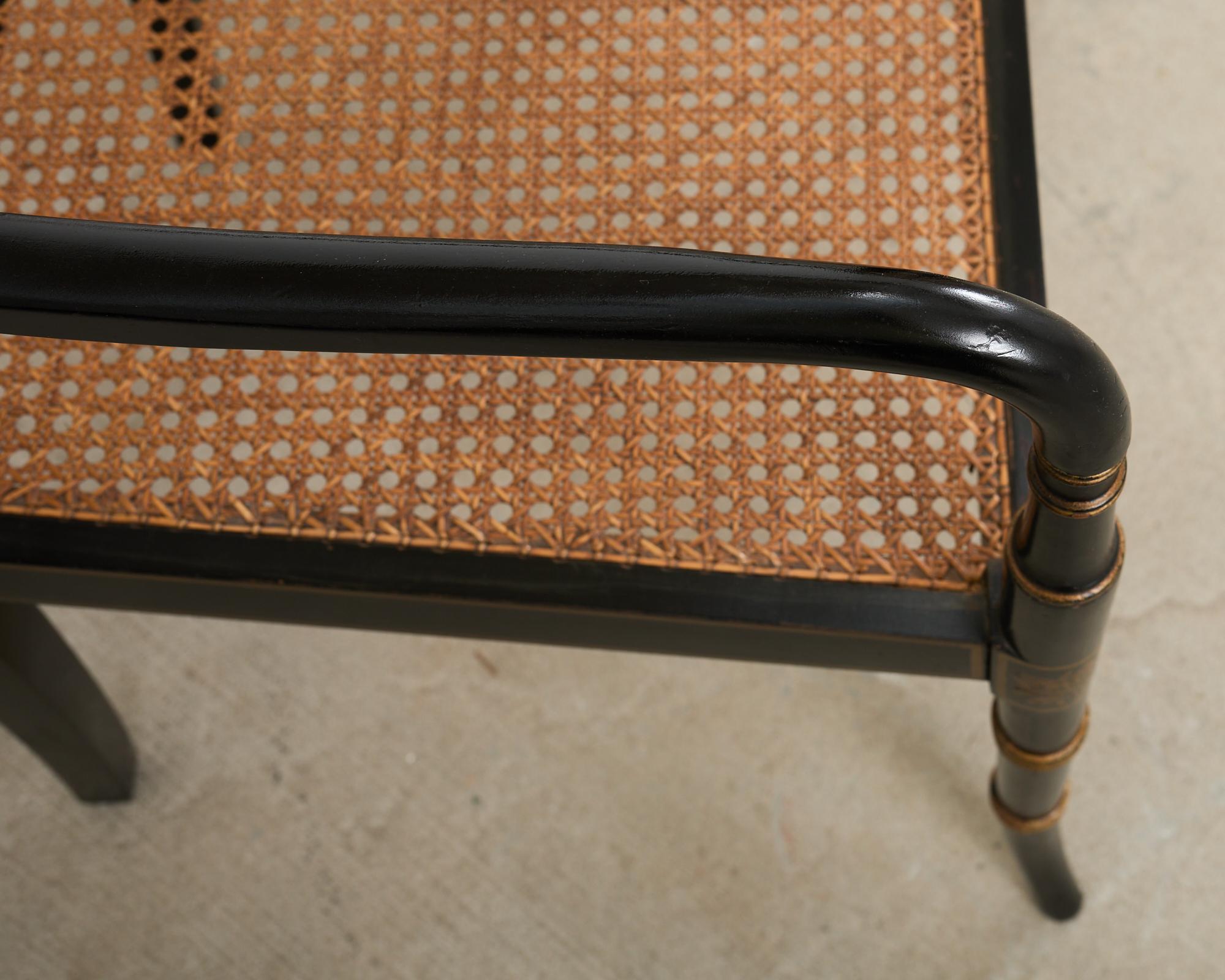 Pair of English Regency Style Ebonized Caned Elbow Chairs For Sale 6