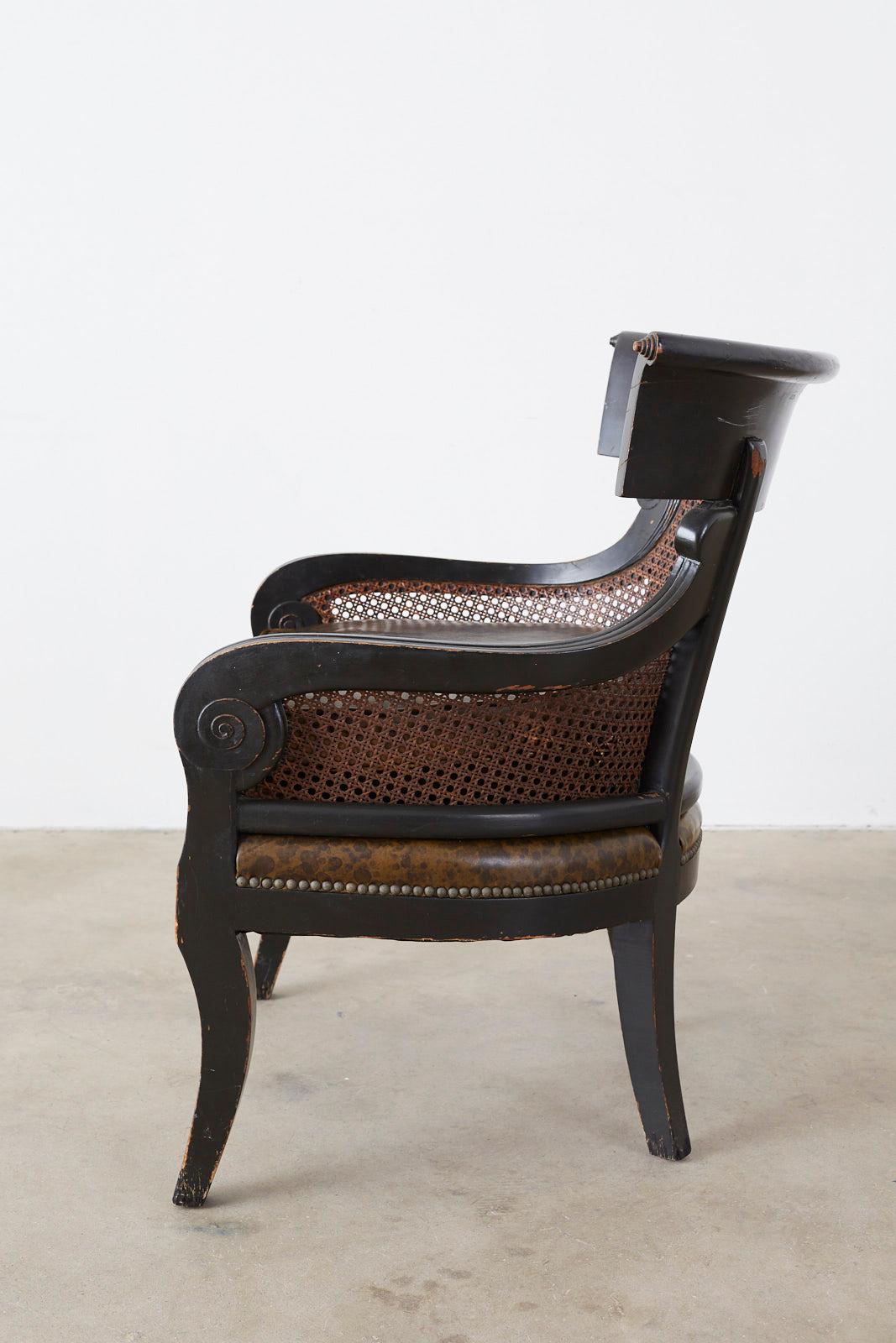 Pair of English Regency Style Ebonized Klismos Chairs 2