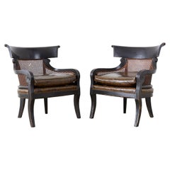 Pair of English Regency Style Ebonized Klismos Chairs