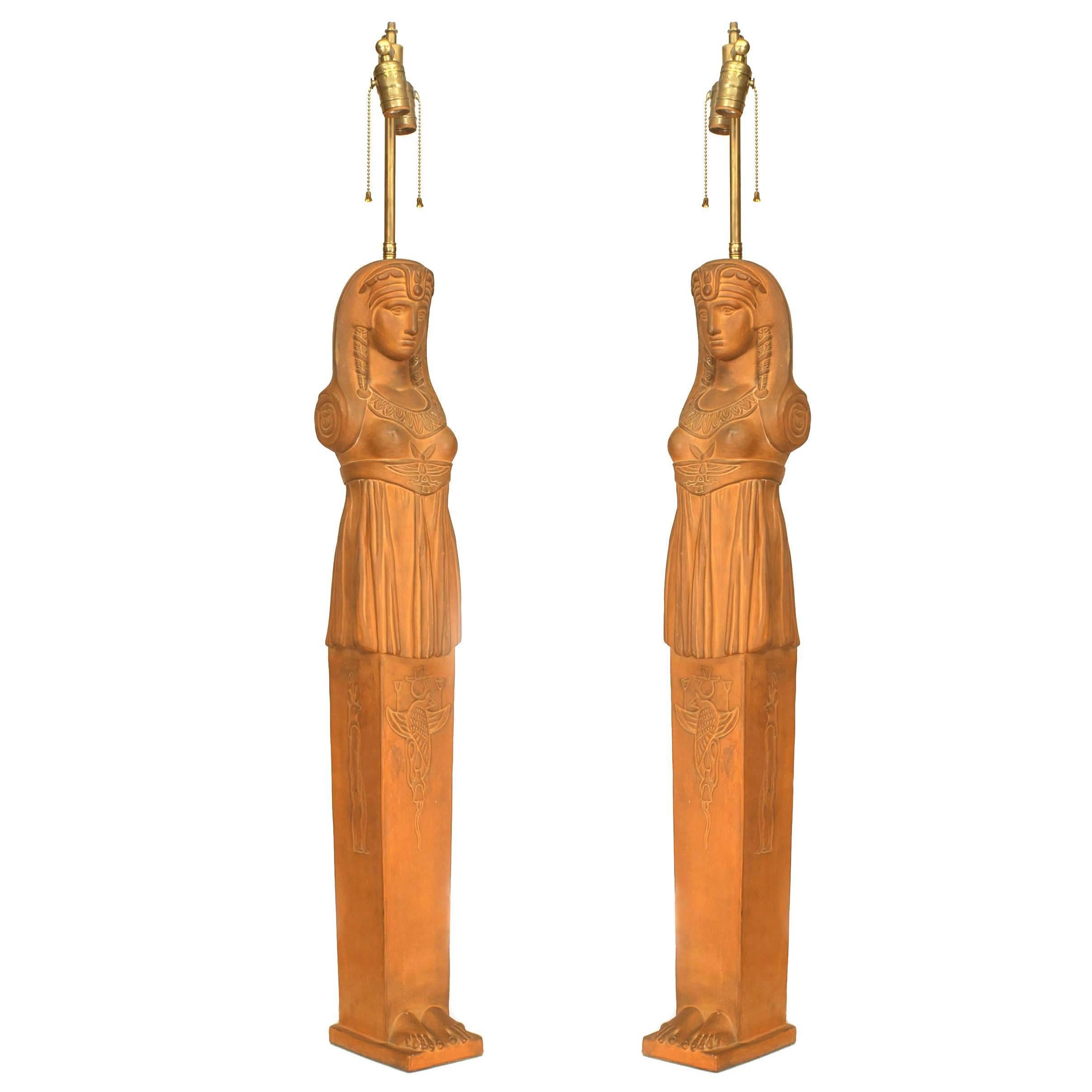 Pair of English Regency Style Egyptian Pilaster Table Lamps For Sale