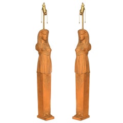 Pair of English Regency Style Egyptian Pilaster Table Lamps
