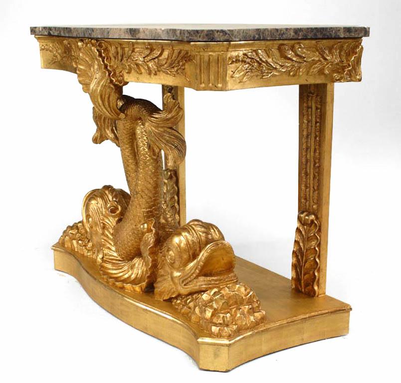 Pair of English Regency Style Gilt Console Tables In Good Condition For Sale In New York, NY