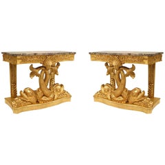 Pair of English Regency Style Gilt Console Tables
