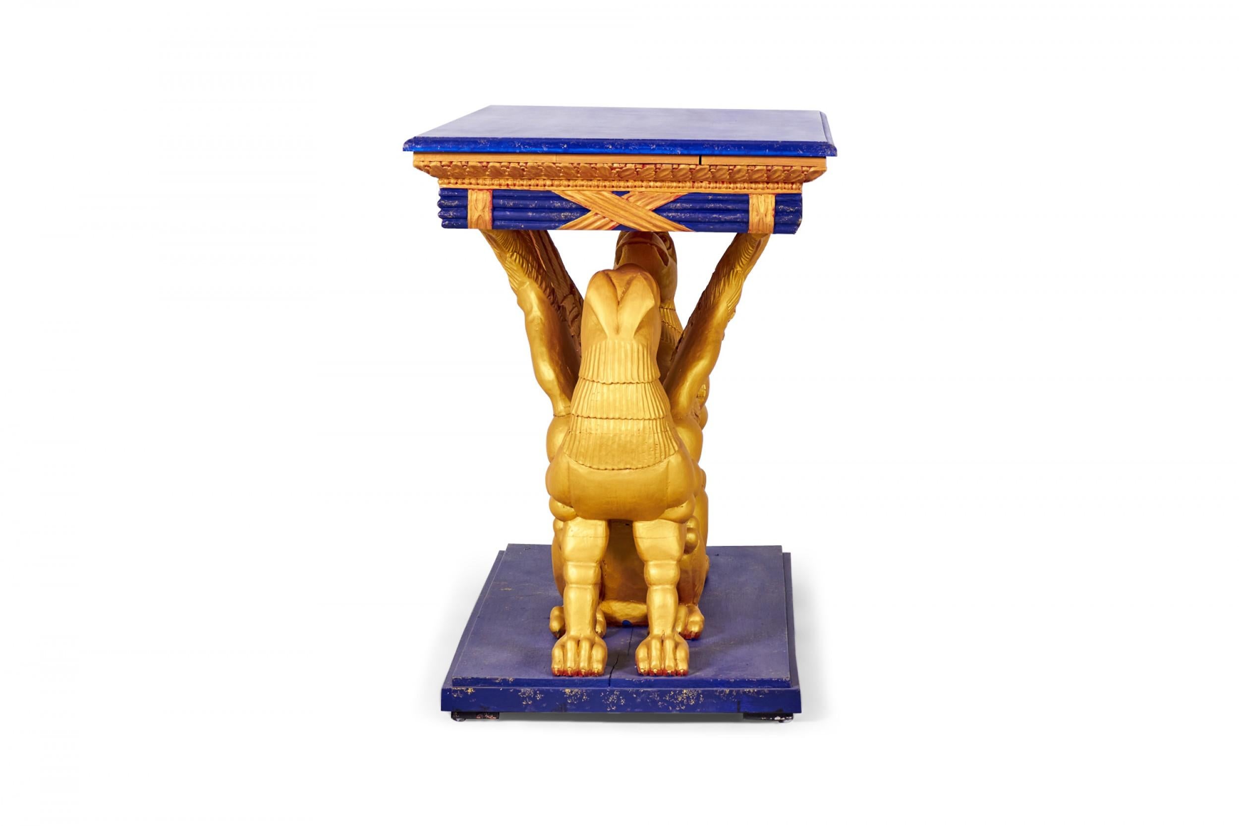 Pair of English Regency Style Gilt Eagle Base and Faux Blue Stone Console Tables For Sale 4