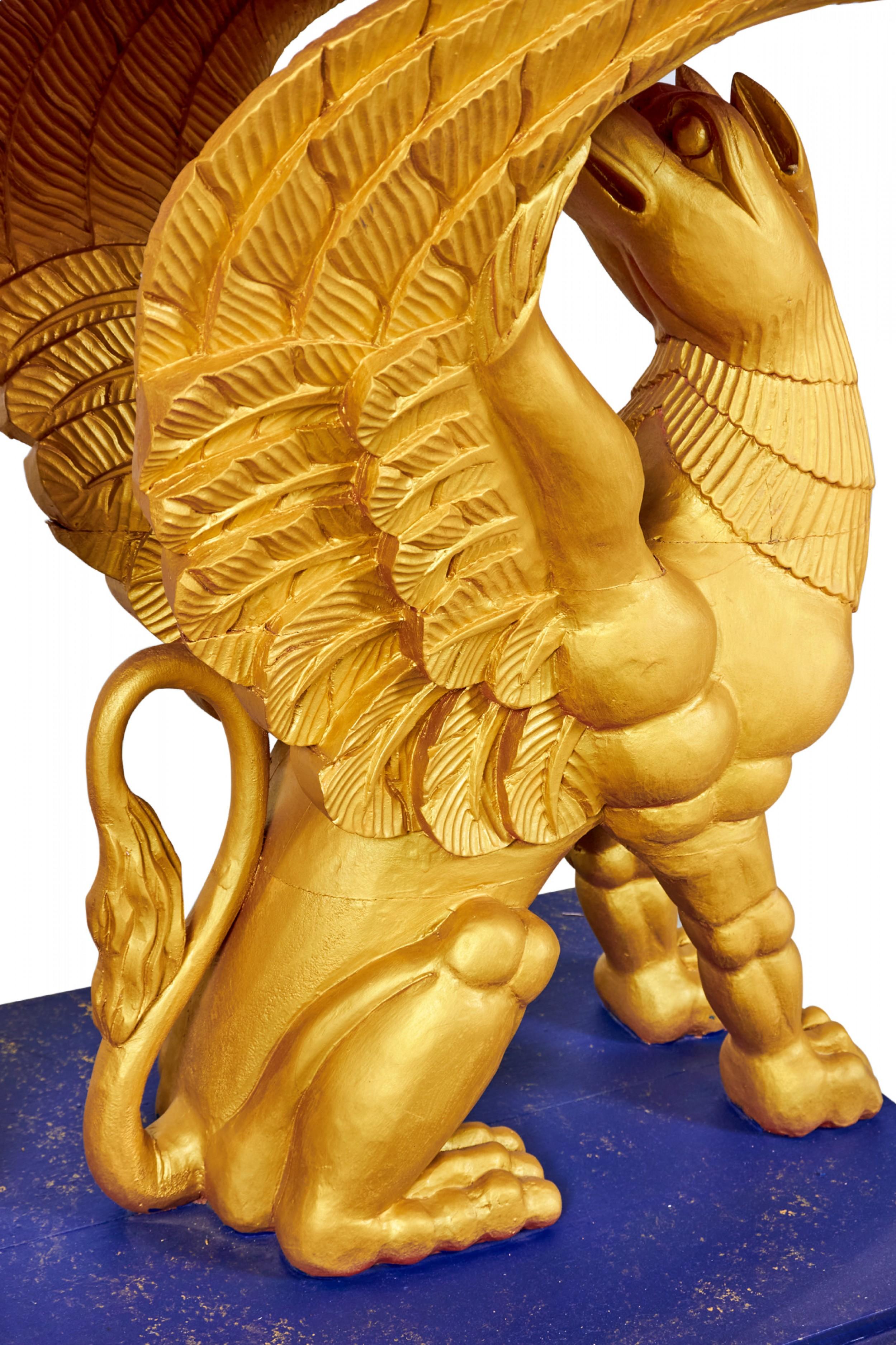 Pair of English Regency Style Gilt Eagle Base and Faux Blue Stone Console Tables For Sale 5