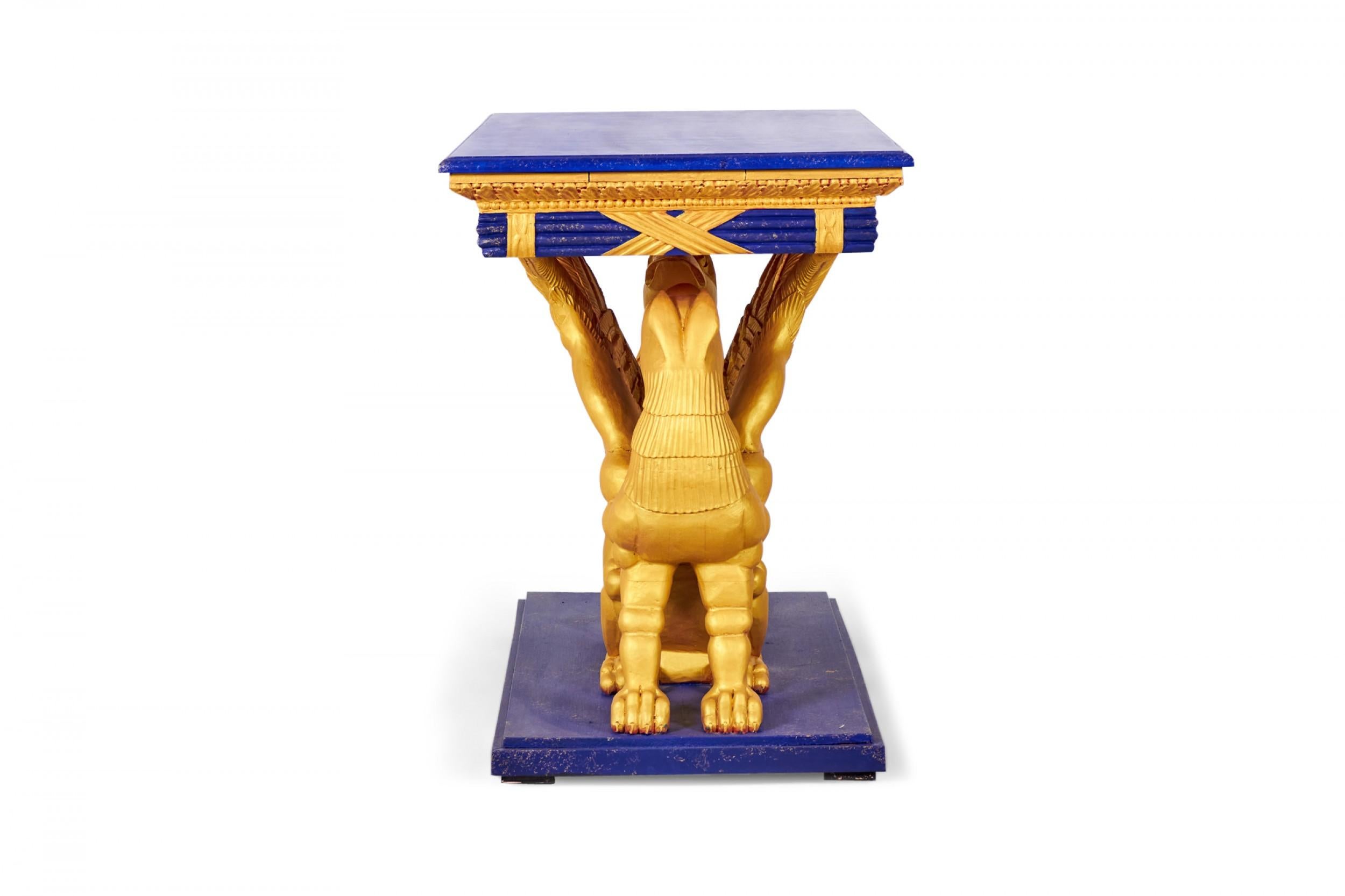 Pair of English Regency Style Gilt Eagle Base and Faux Blue Stone Console Tables For Sale 6
