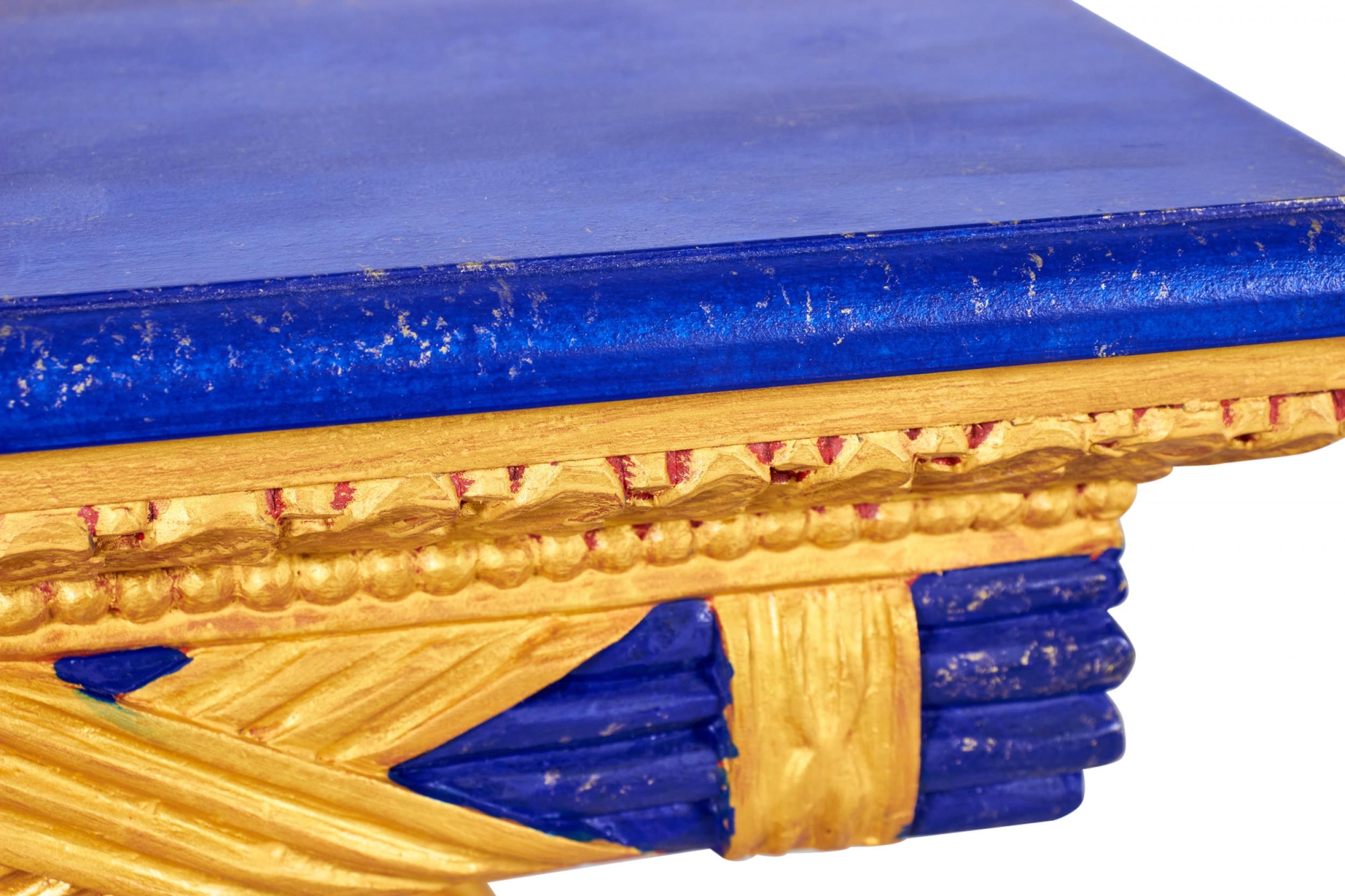 Pair of English Regency Style Gilt Eagle Base and Faux Blue Stone Console Tables In Good Condition For Sale In Queens, NY