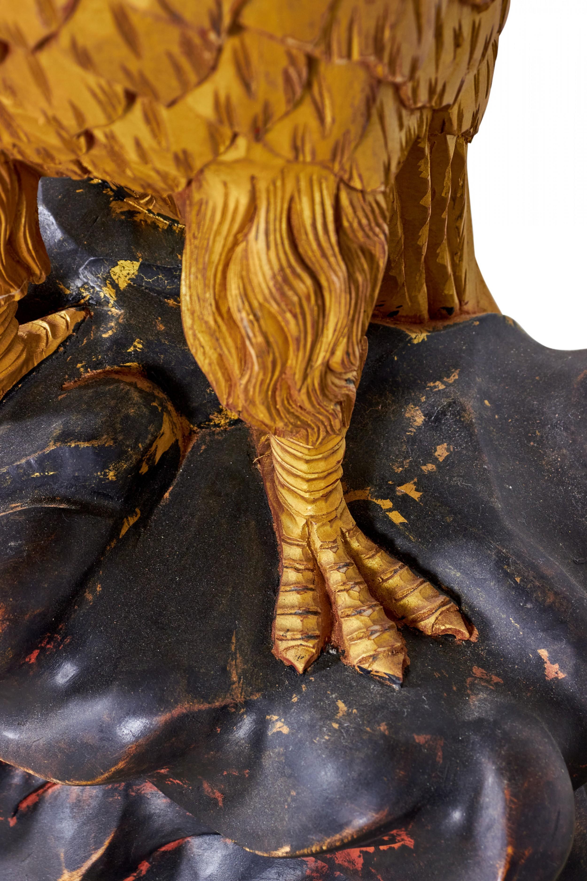 Hand-Carved Pair of English Regency Style Gilt Eagle Base and Faux Marble Console Tables For Sale