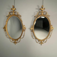 Friedman Brothers, English Regency Style, Oval Wall Mirrors, Giltwood, Gesso