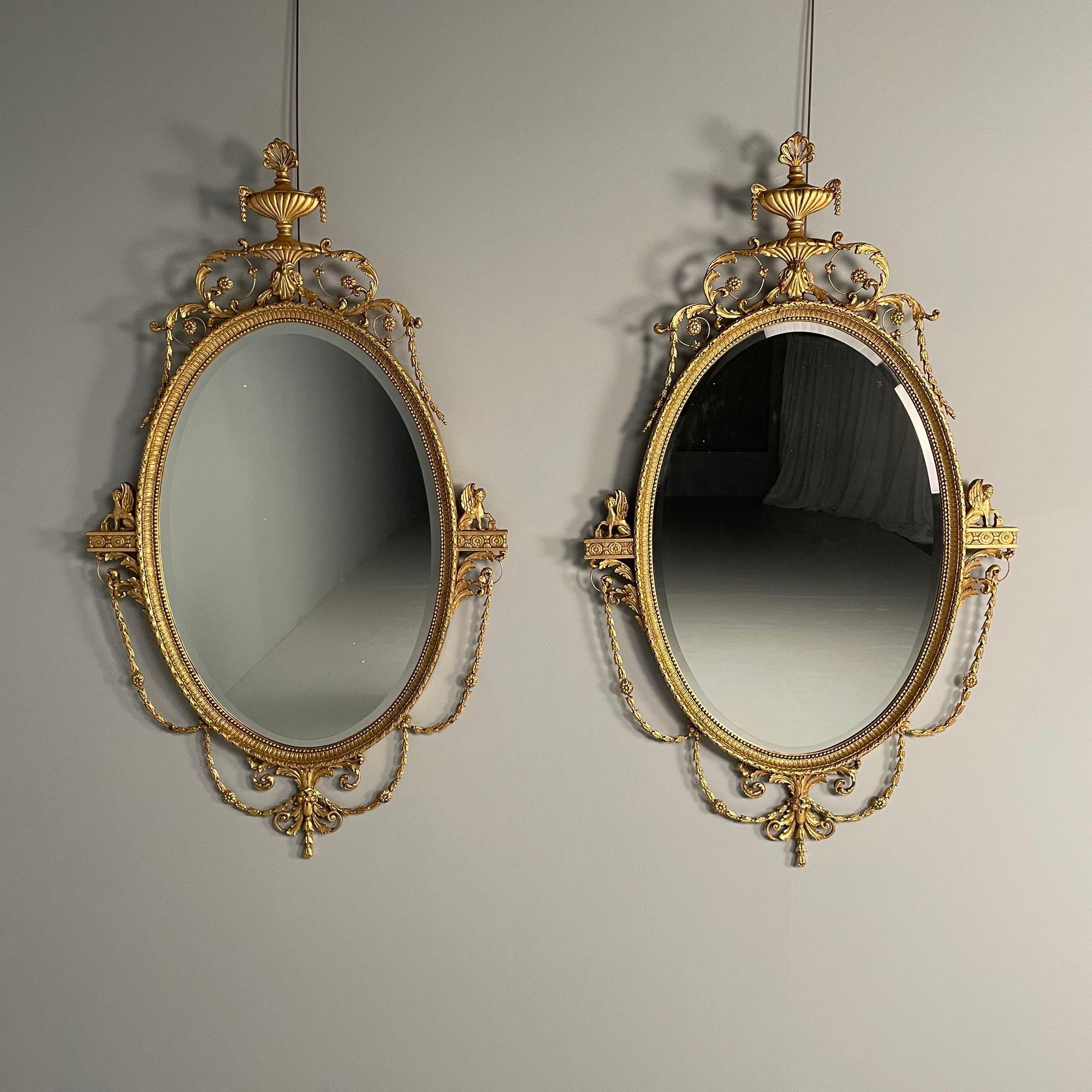 Friedman Brothers, English Regency Style, Oval Wall Mirrors, Giltwood, Gesso In Good Condition For Sale In Stamford, CT