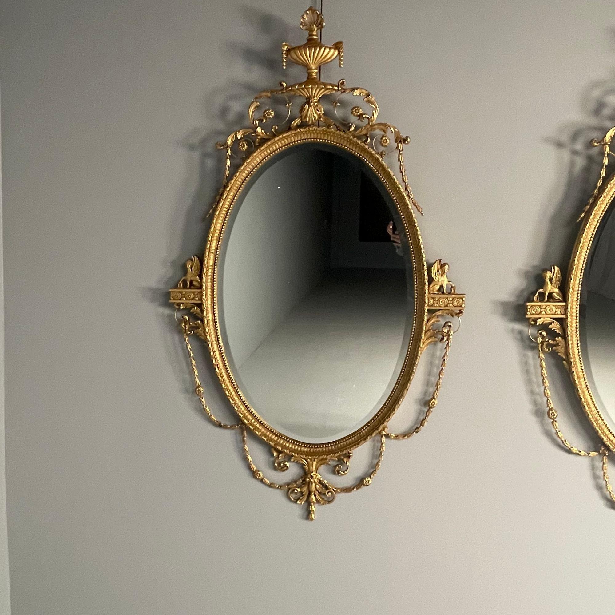 Friedman Brothers, English Regency Style, Oval Wall Mirrors, Giltwood, Gesso For Sale 2