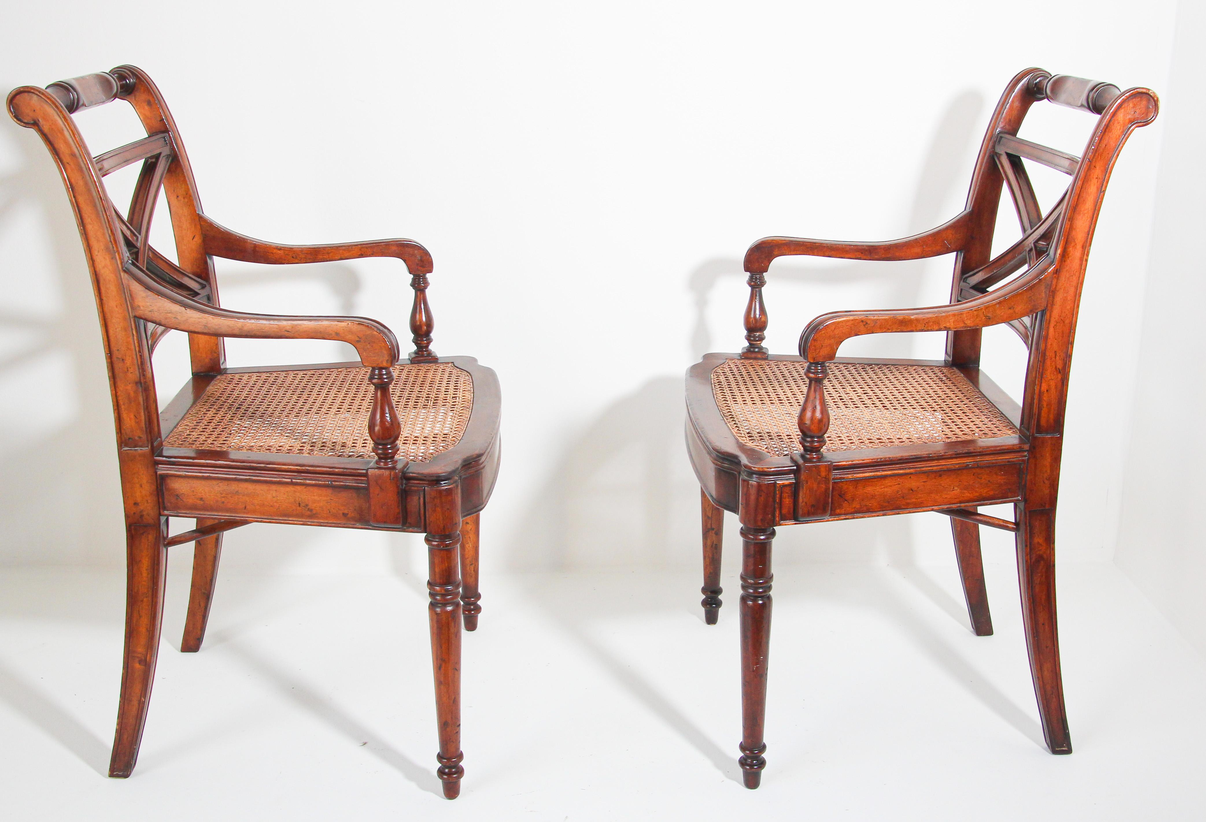 Pair of English Regency Style Library Cane Armchairs 5