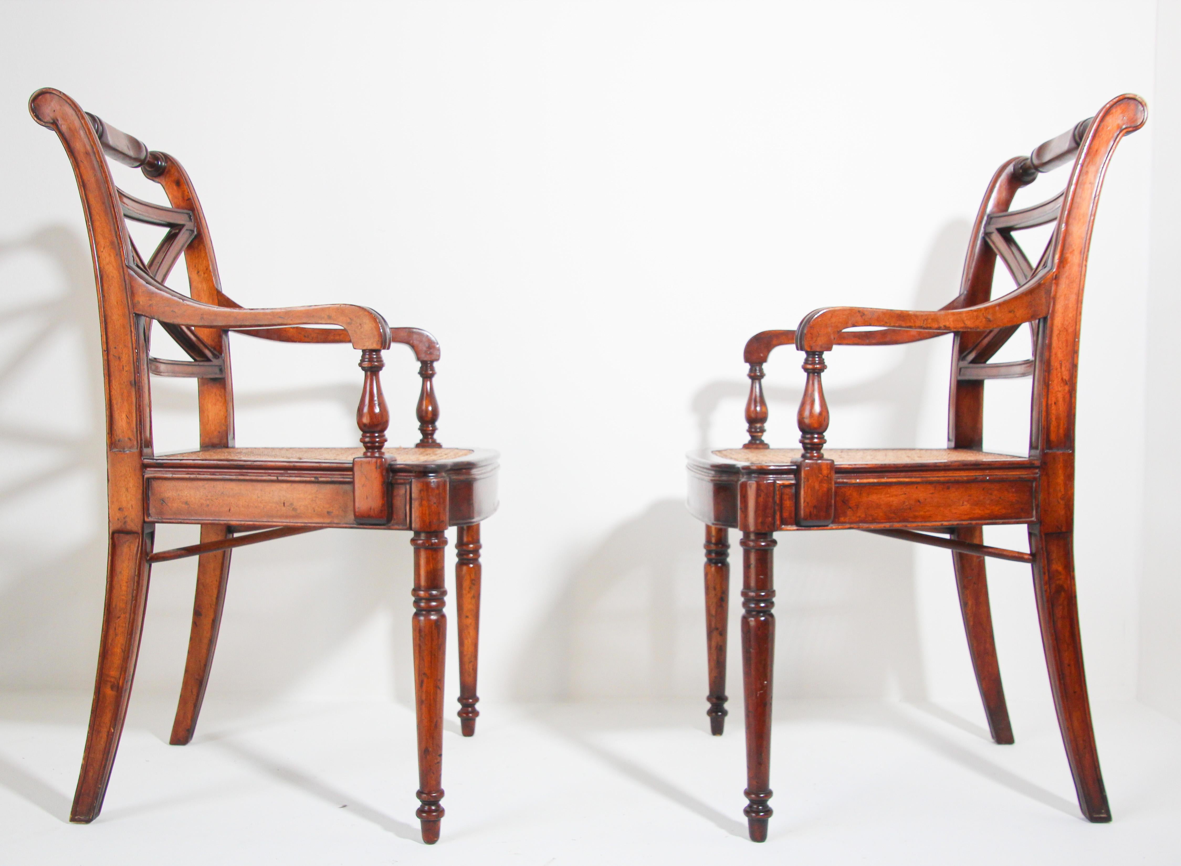 Pair of English Regency Style Library Cane Armchairs 6