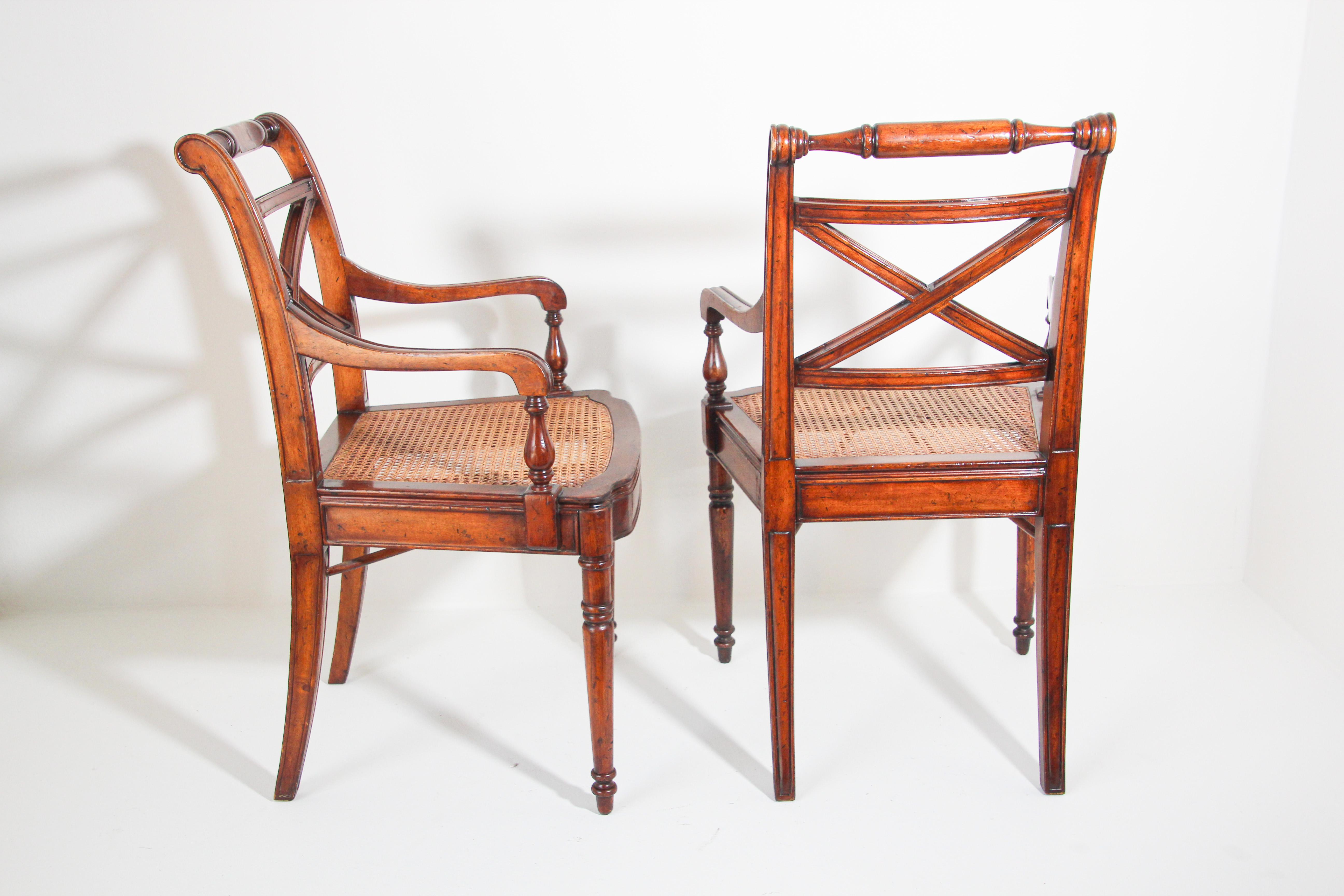Pair of English Regency Style Library Cane Armchairs 9