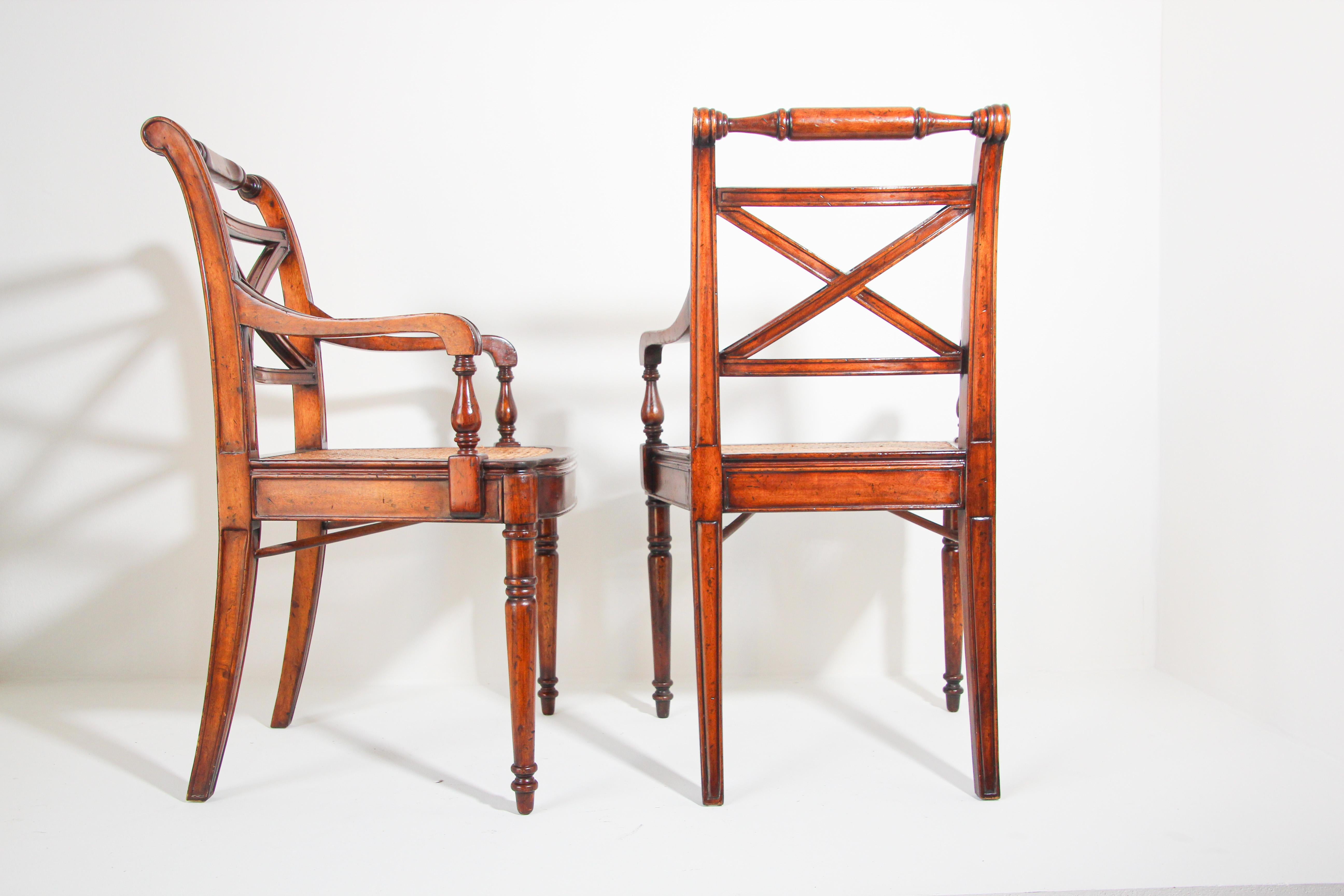 Pair of English Regency Style Library Cane Armchairs 10