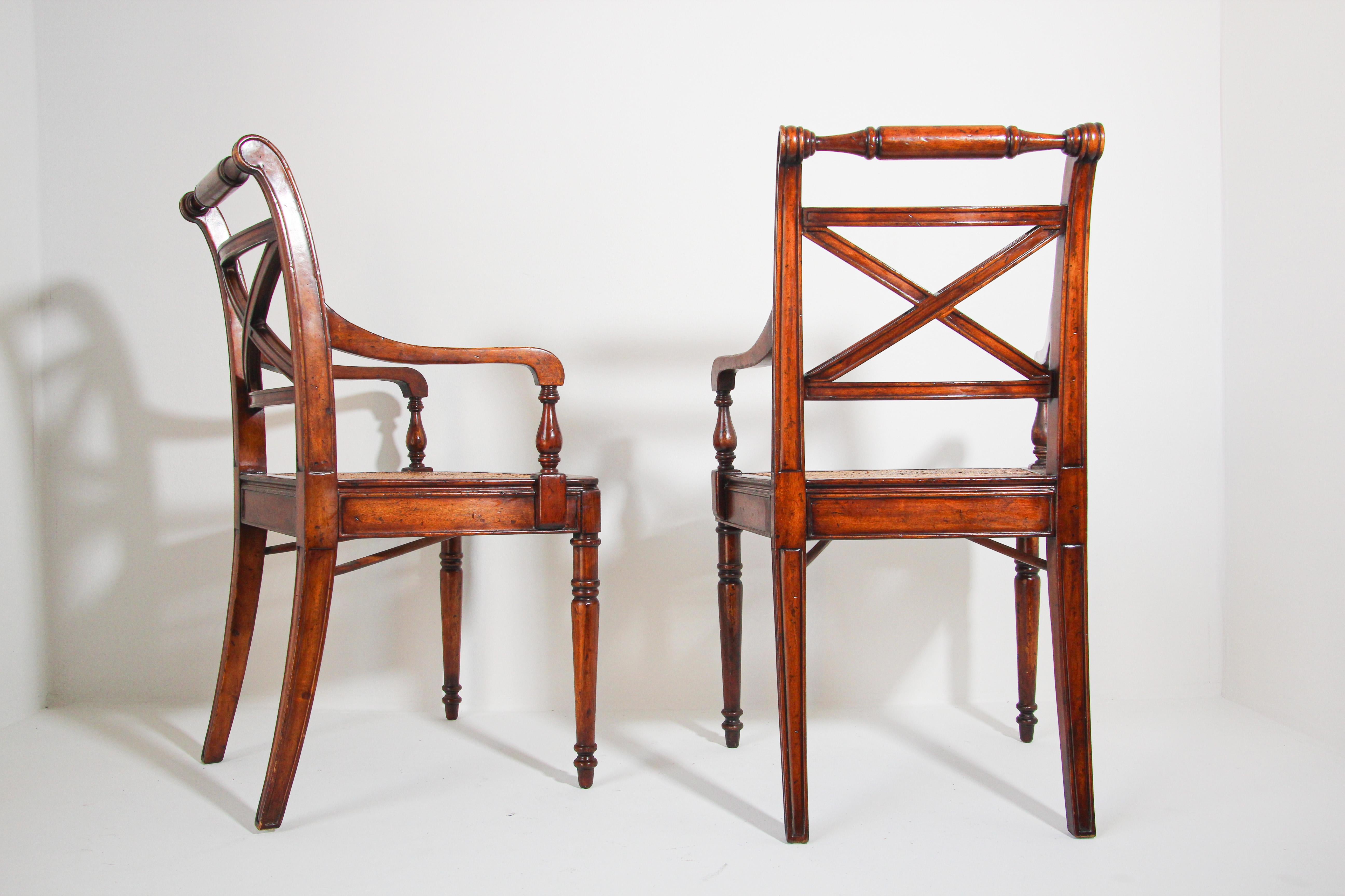 Pair of English Regency Style Library Cane Armchairs 11