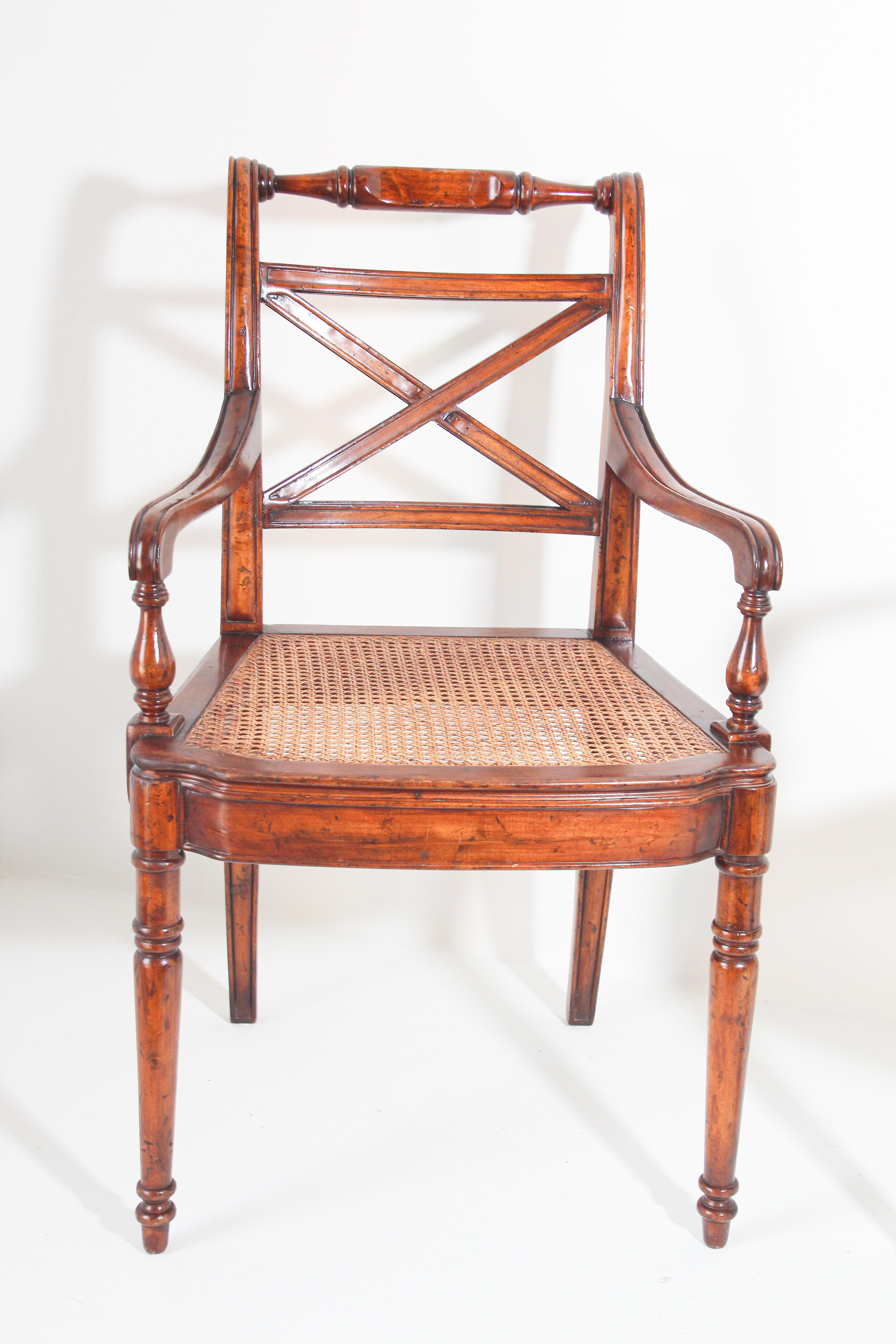 Pair of English Regency Style Library Cane Armchairs In Good Condition In North Hollywood, CA