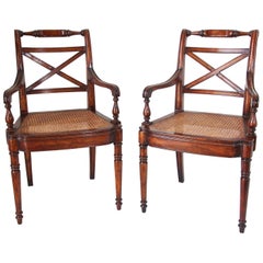 Pair of English Regency Style Library Cane Armchairs