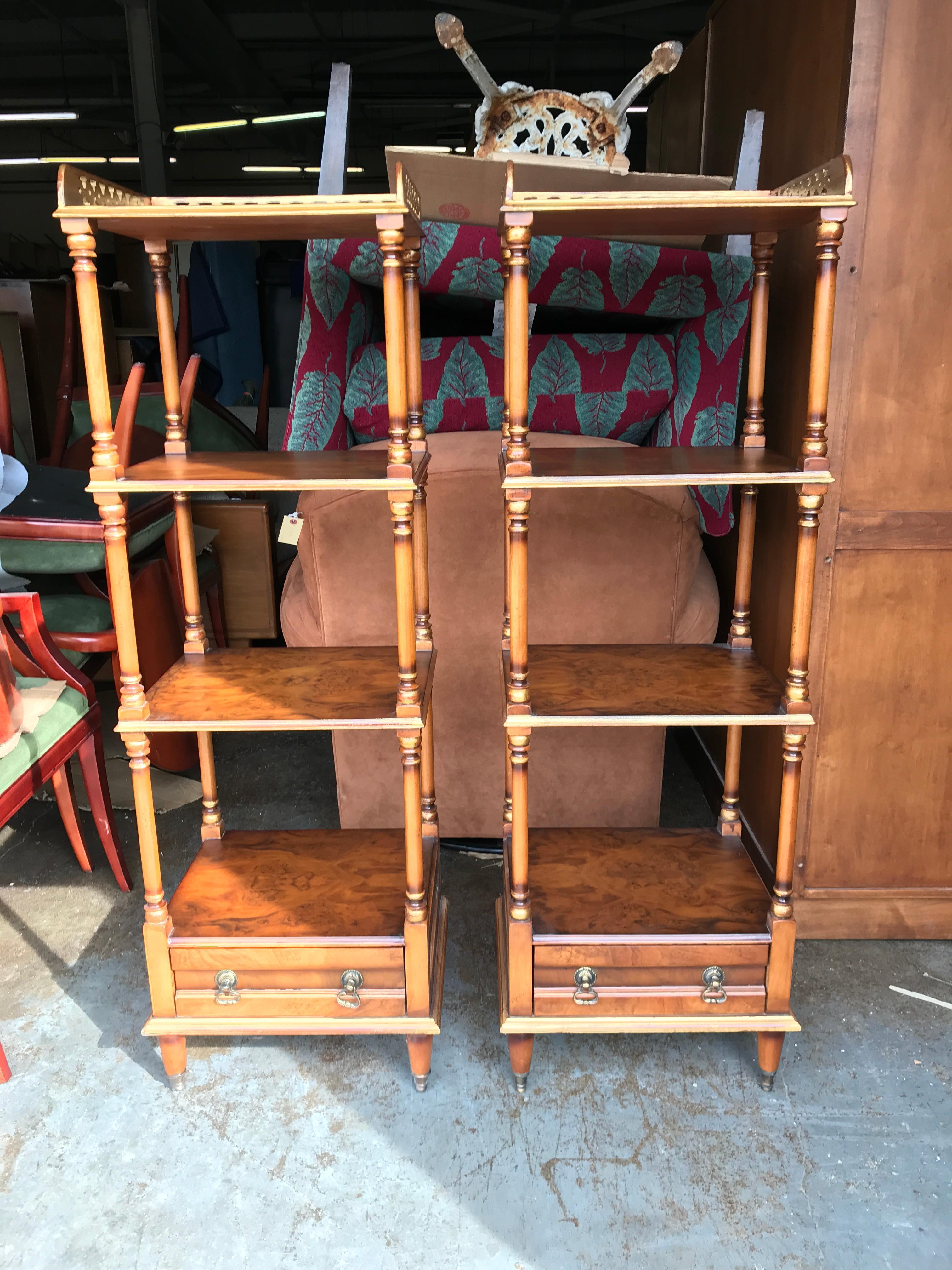 Pair of English Regency Style Mahogany and Burl Three-Tier Étagères 12