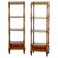 Pair of English Regency Style Mahogany and Burl Three-Tier Étagères