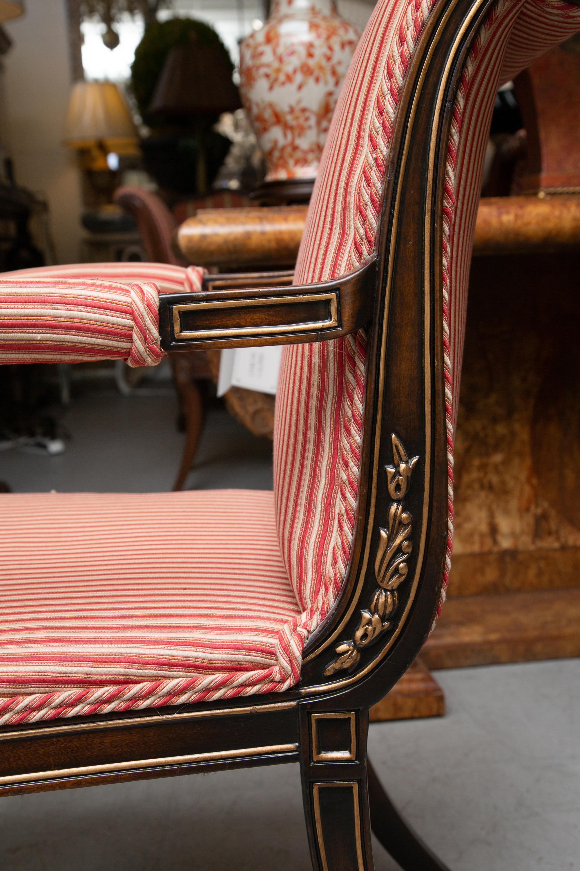 American Pair of English Regency Style Mahogany and Parcel Gilt Klismos Armchairs For Sale