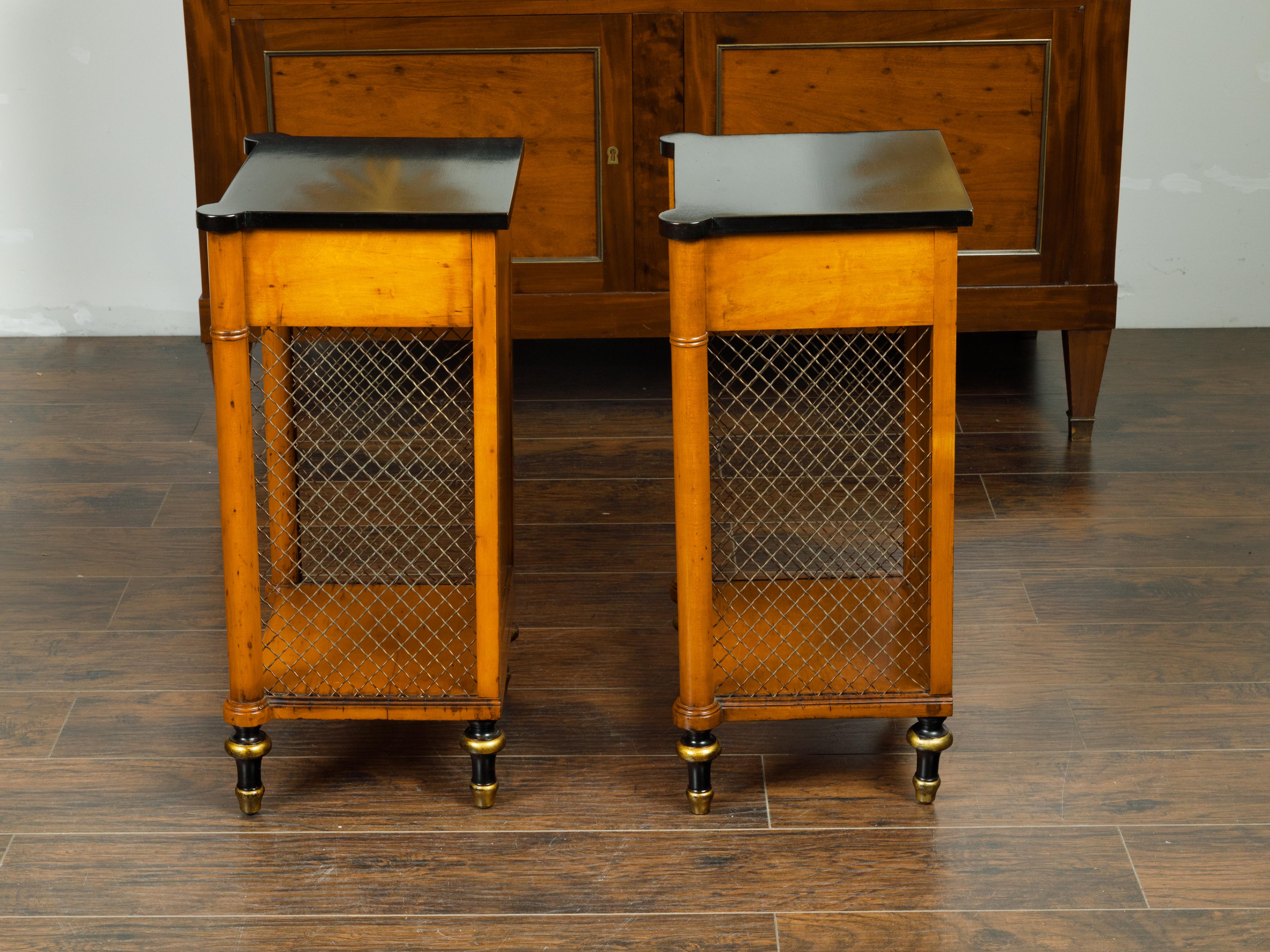 Pair of English Regency Style Midcentury Walnut End Tables with Ebonized Tops 5