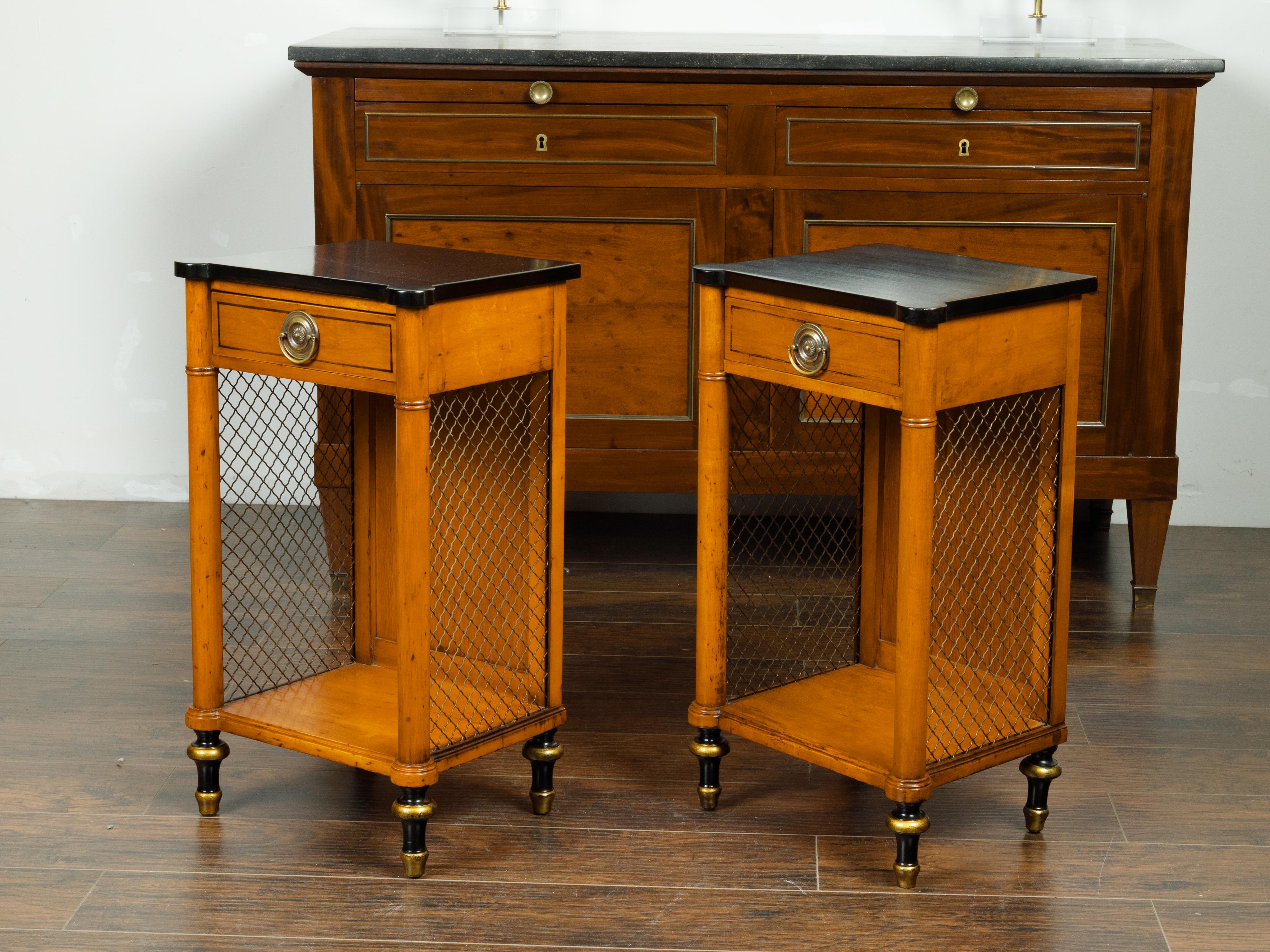 Pair of English Regency Style Midcentury Walnut End Tables with Ebonized Tops 6