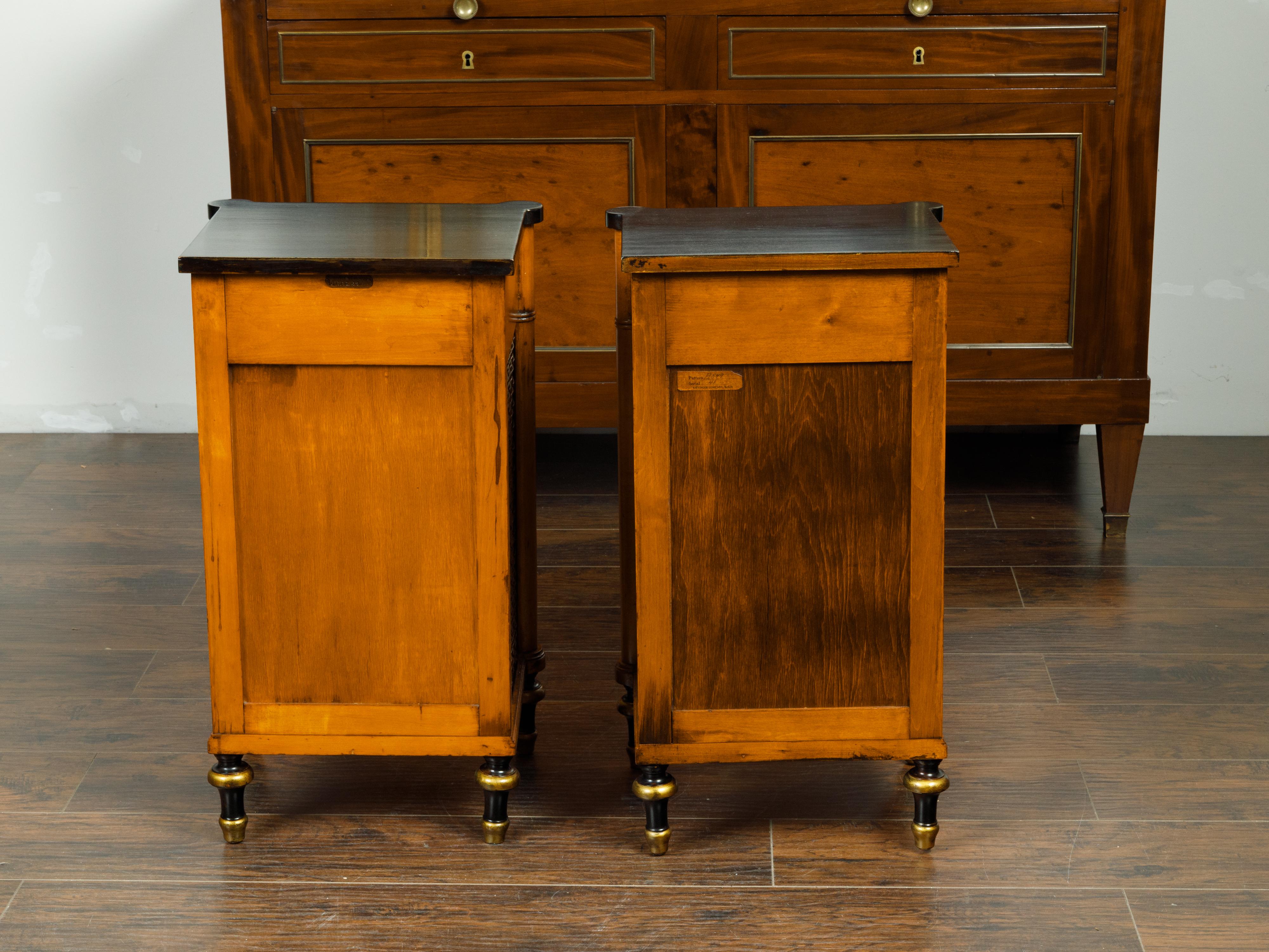 20th Century Pair of English Regency Style Midcentury Walnut End Tables with Ebonized Tops
