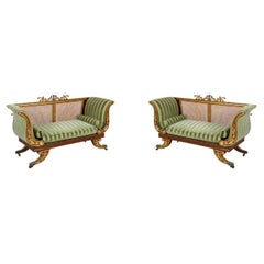 Pair of English Regency Style Parcel Gilt Caned Back Settees