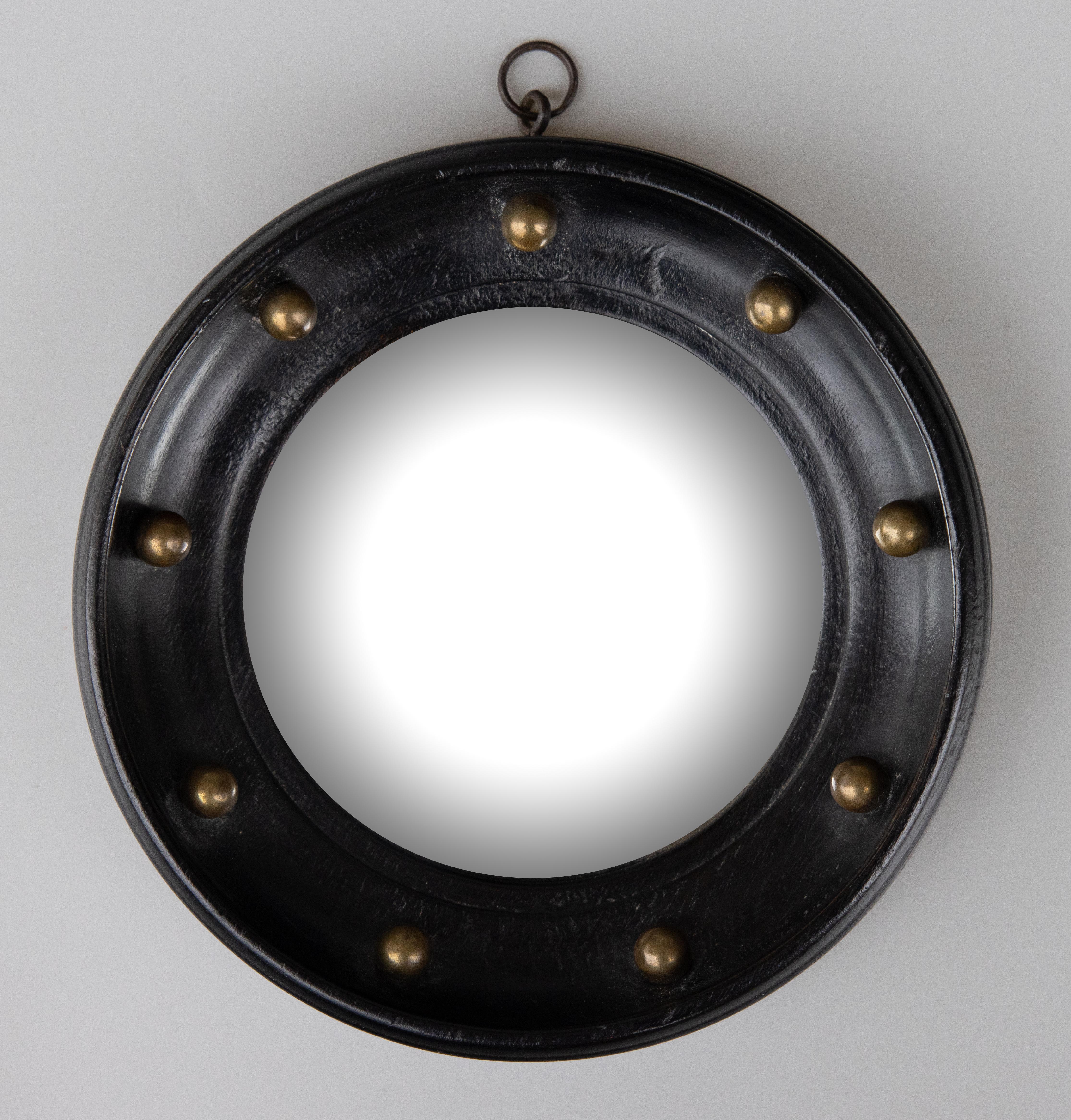 Pair of English Regency Style Petite Ebonized Bullseye Convex Mirrors circa 1910 In Good Condition In Pearland, TX