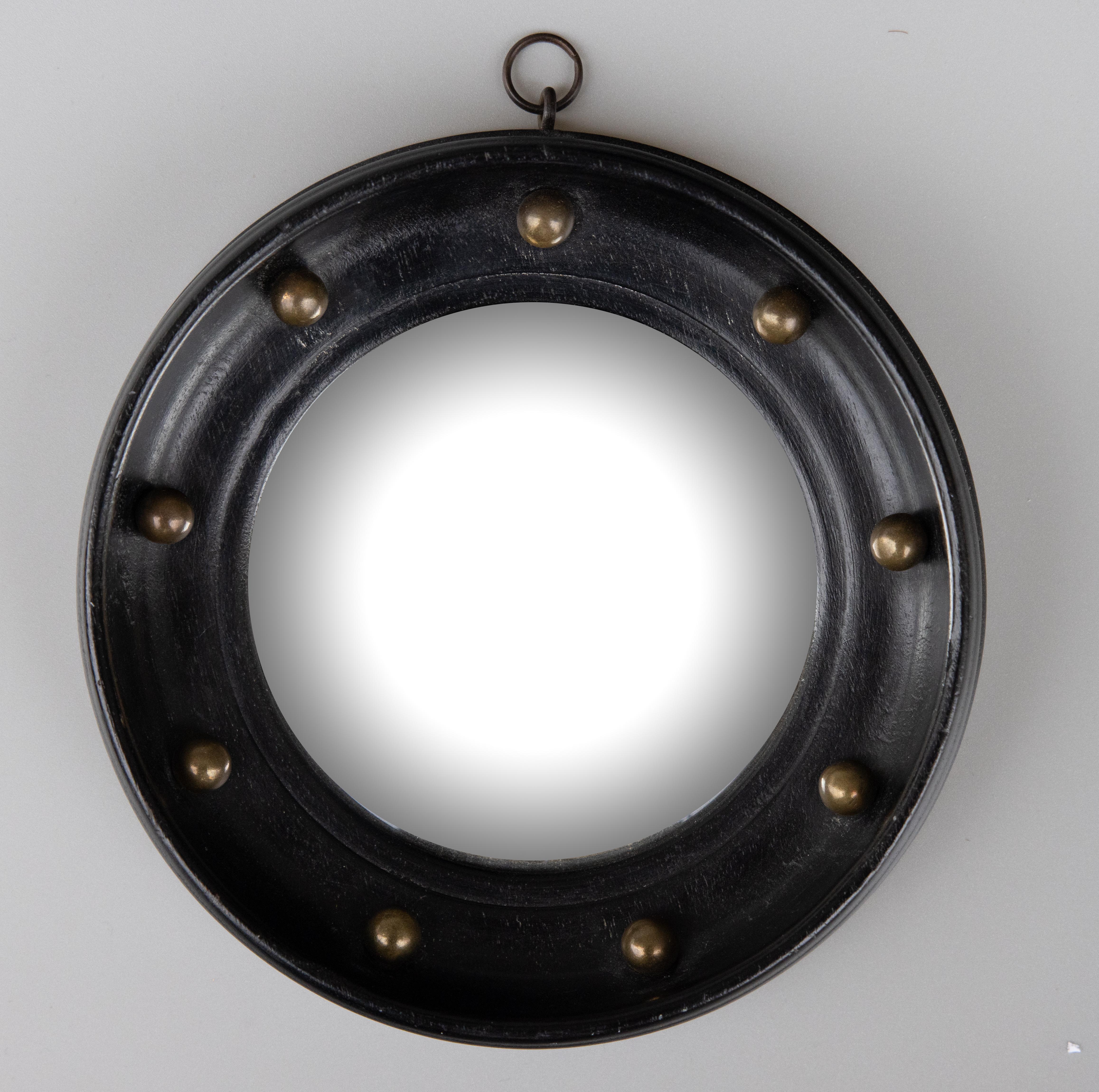 20th Century Pair of English Regency Style Petite Ebonized Bullseye Convex Mirrors circa 1910