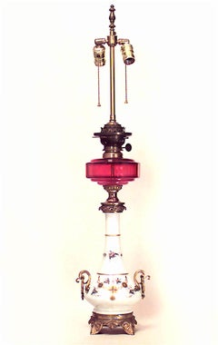 Pair of English Regency Porcelain and Glass Table Lamps