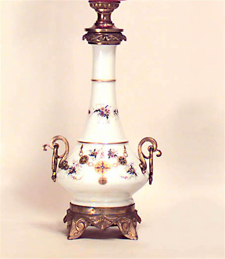 19th Century Pair of English Regency Porcelain and Glass Table Lamps For Sale
