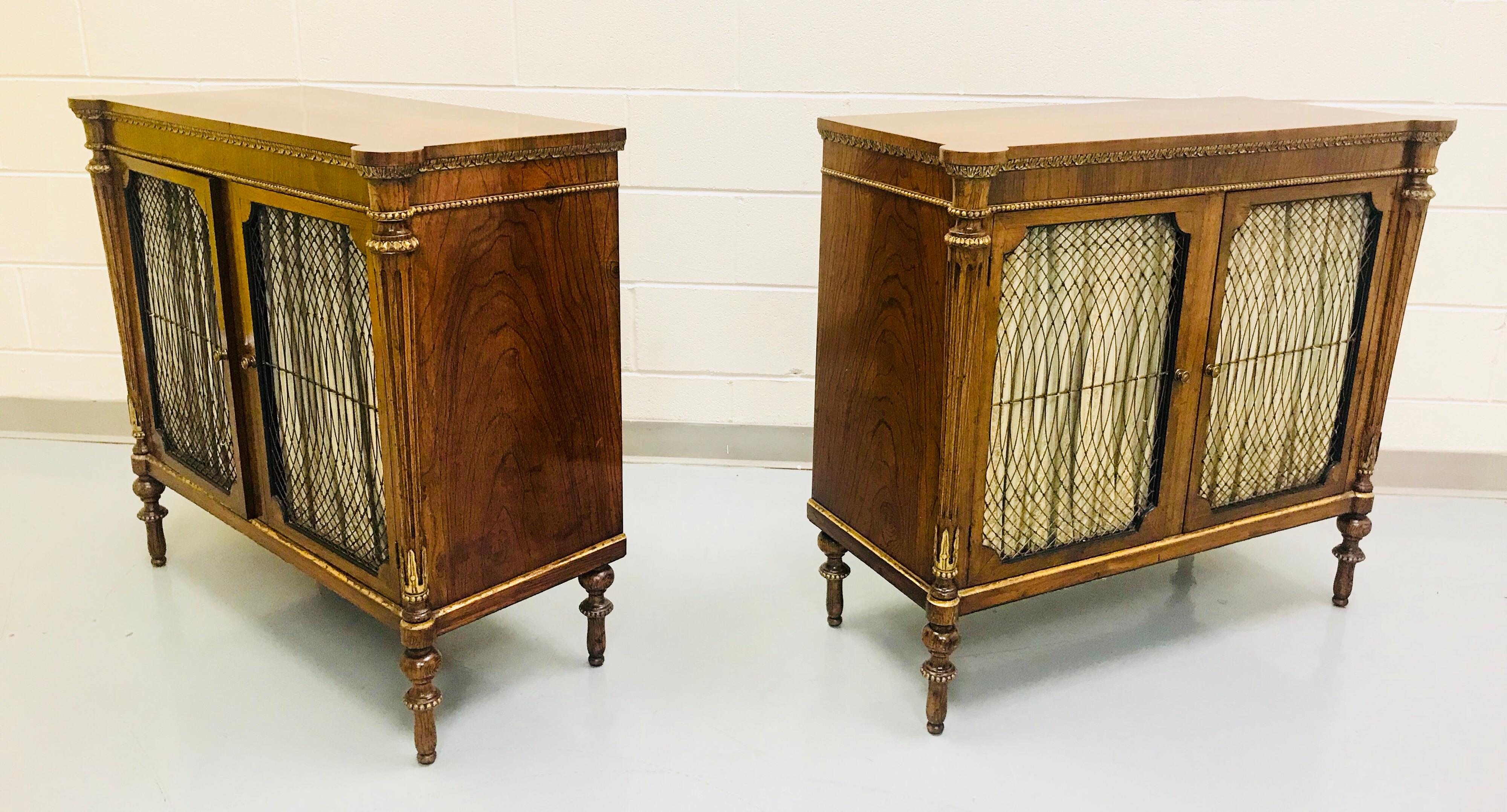 Pair of English Regency Style Rosewood and Parcel-Gilt Cabinets For Sale 6