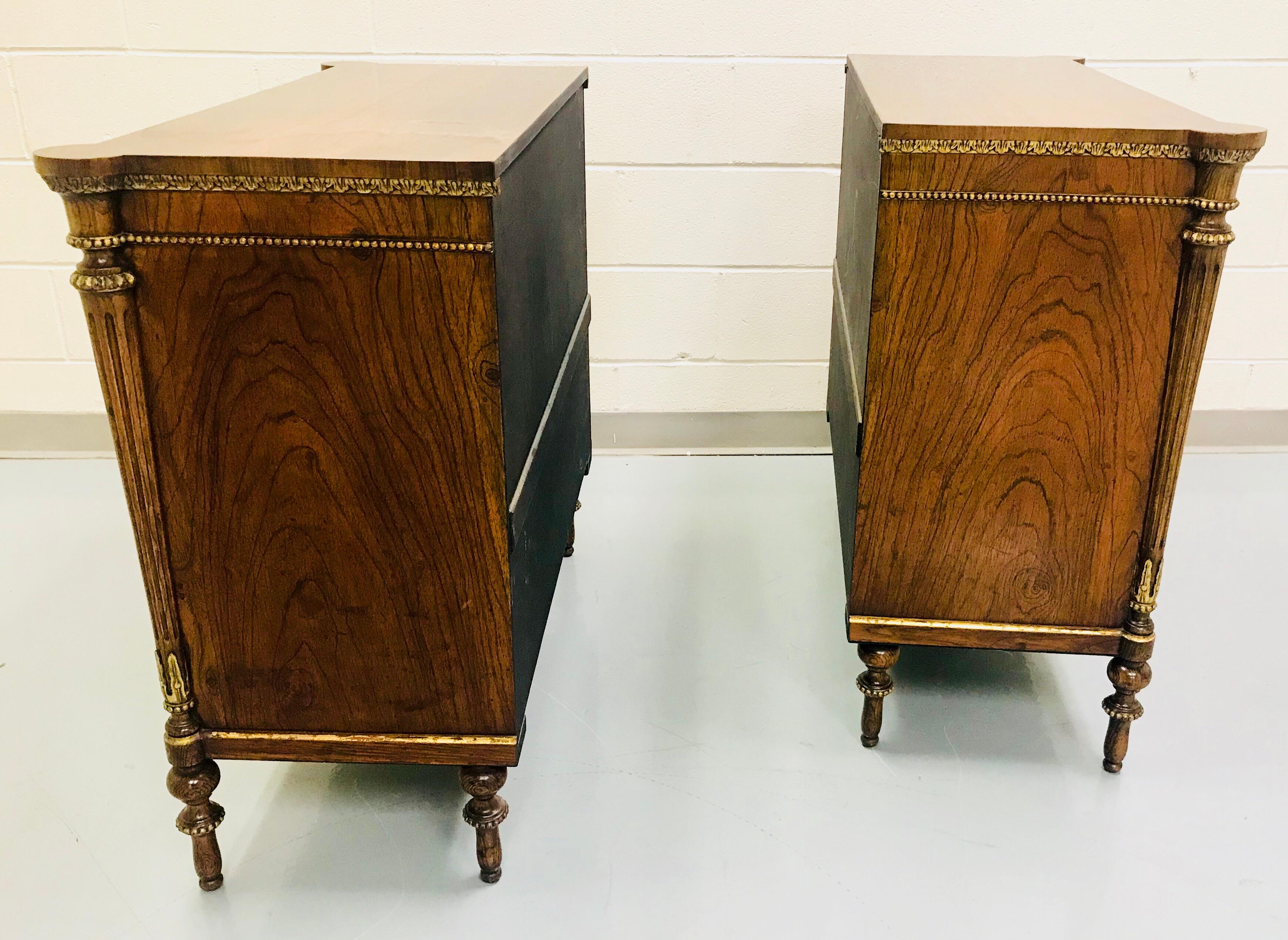 Pair of English Regency Style Rosewood and Parcel-Gilt Cabinets For Sale 7