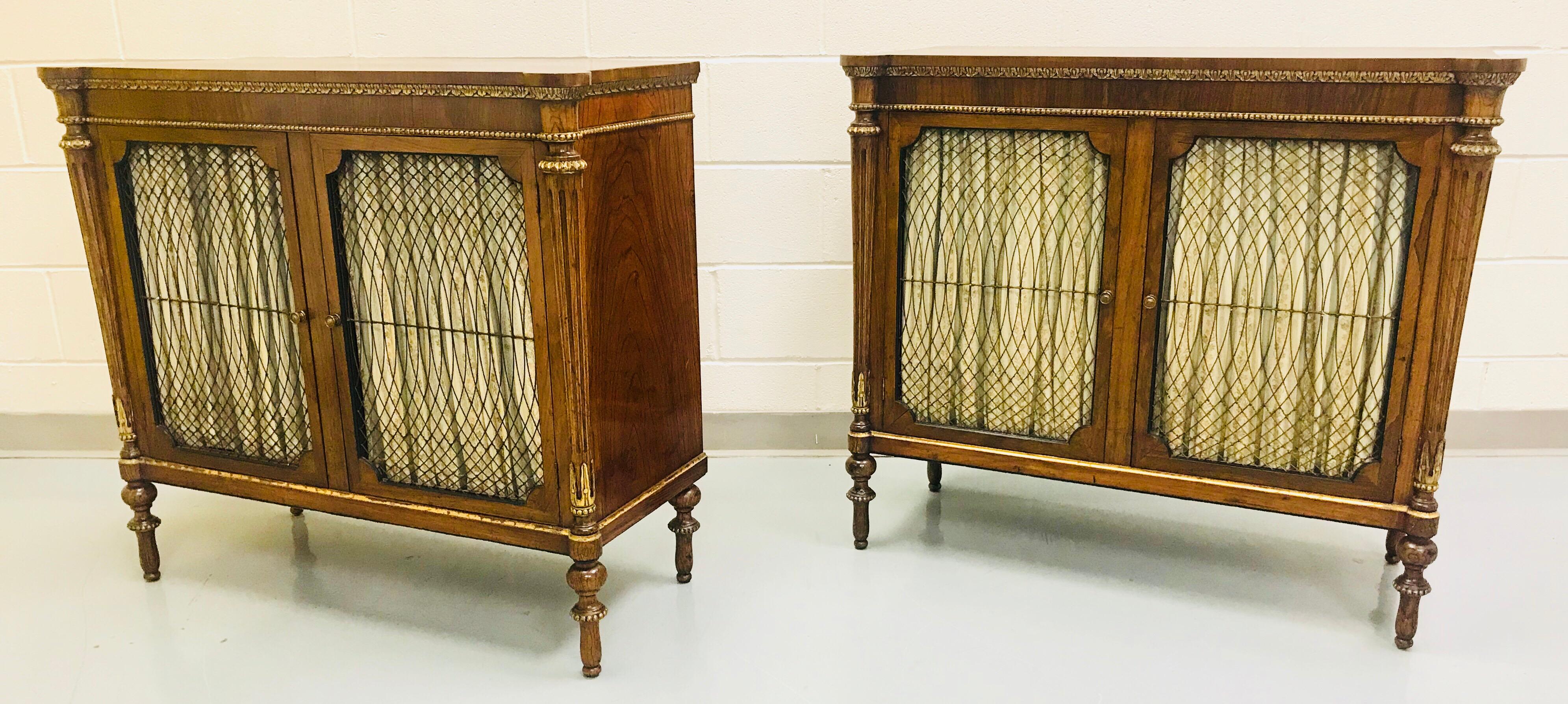Pair of English Regency Style Rosewood and Parcel-Gilt Cabinets For Sale 13
