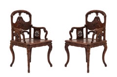 Pair of English Regency Style Rosewood Faux Bamboo Armchairs