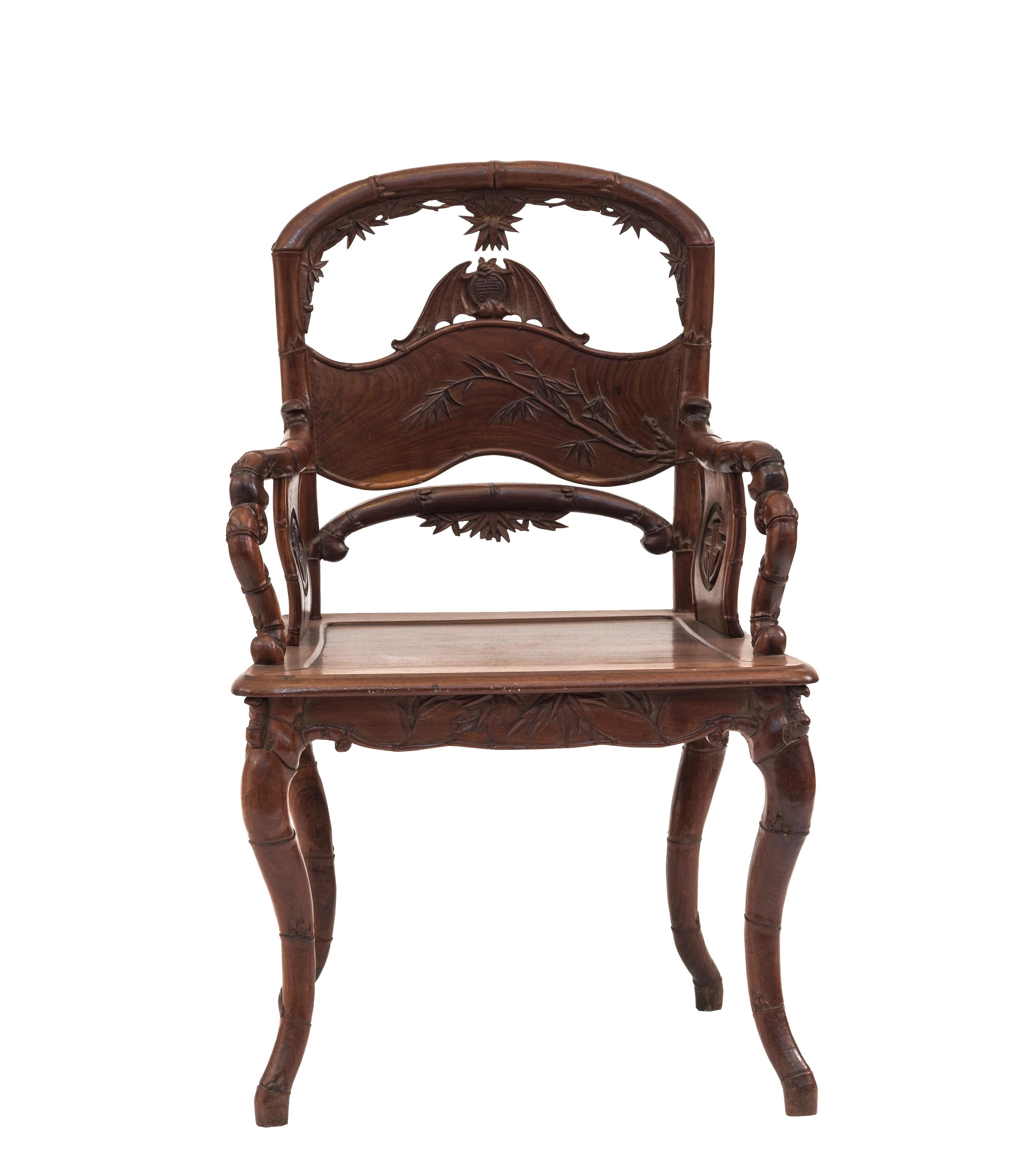 Pair of English Regency Style Rosewood Faux Bamboo Armchairs In Good Condition For Sale In New York, NY