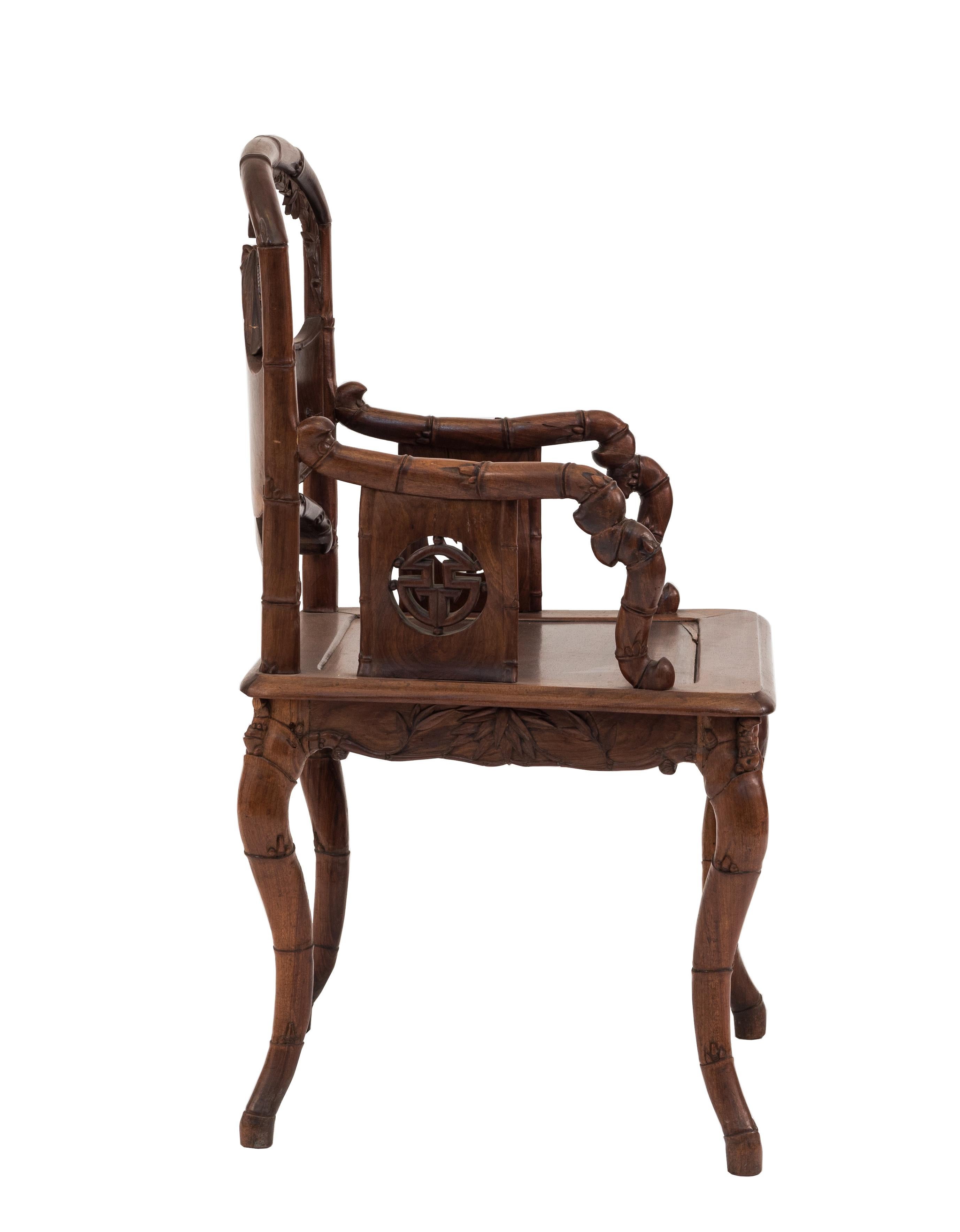 19th Century Pair of English Regency Style Rosewood Faux Bamboo Armchairs For Sale