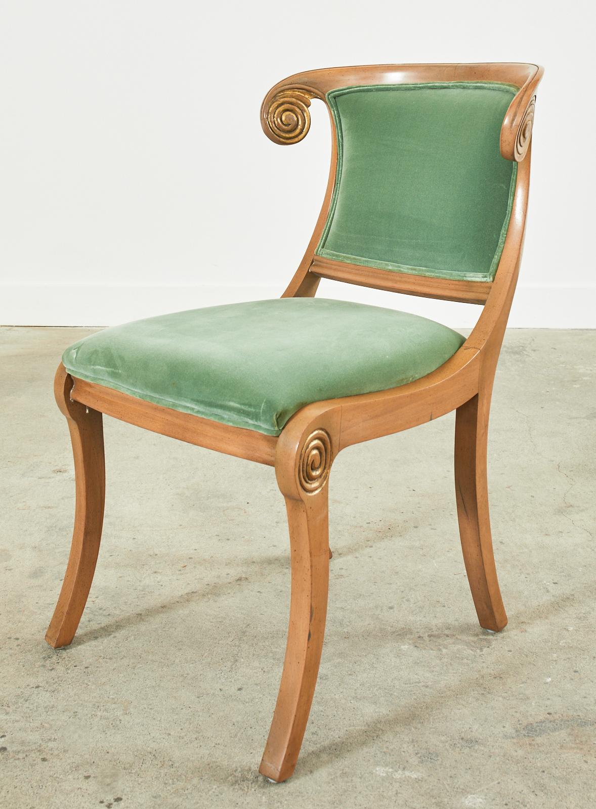 Pair of English Regency Style Sage Velvet Dining Chairs 5
