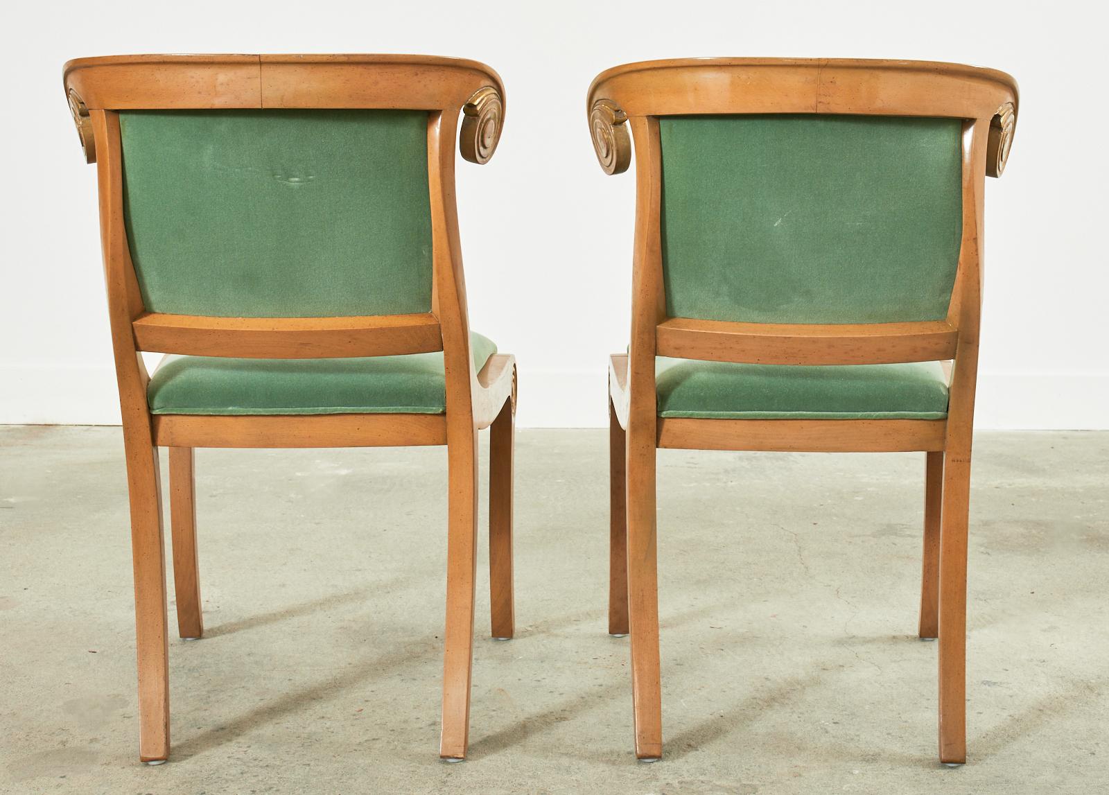 Pair of English Regency Style Sage Velvet Dining Chairs 9