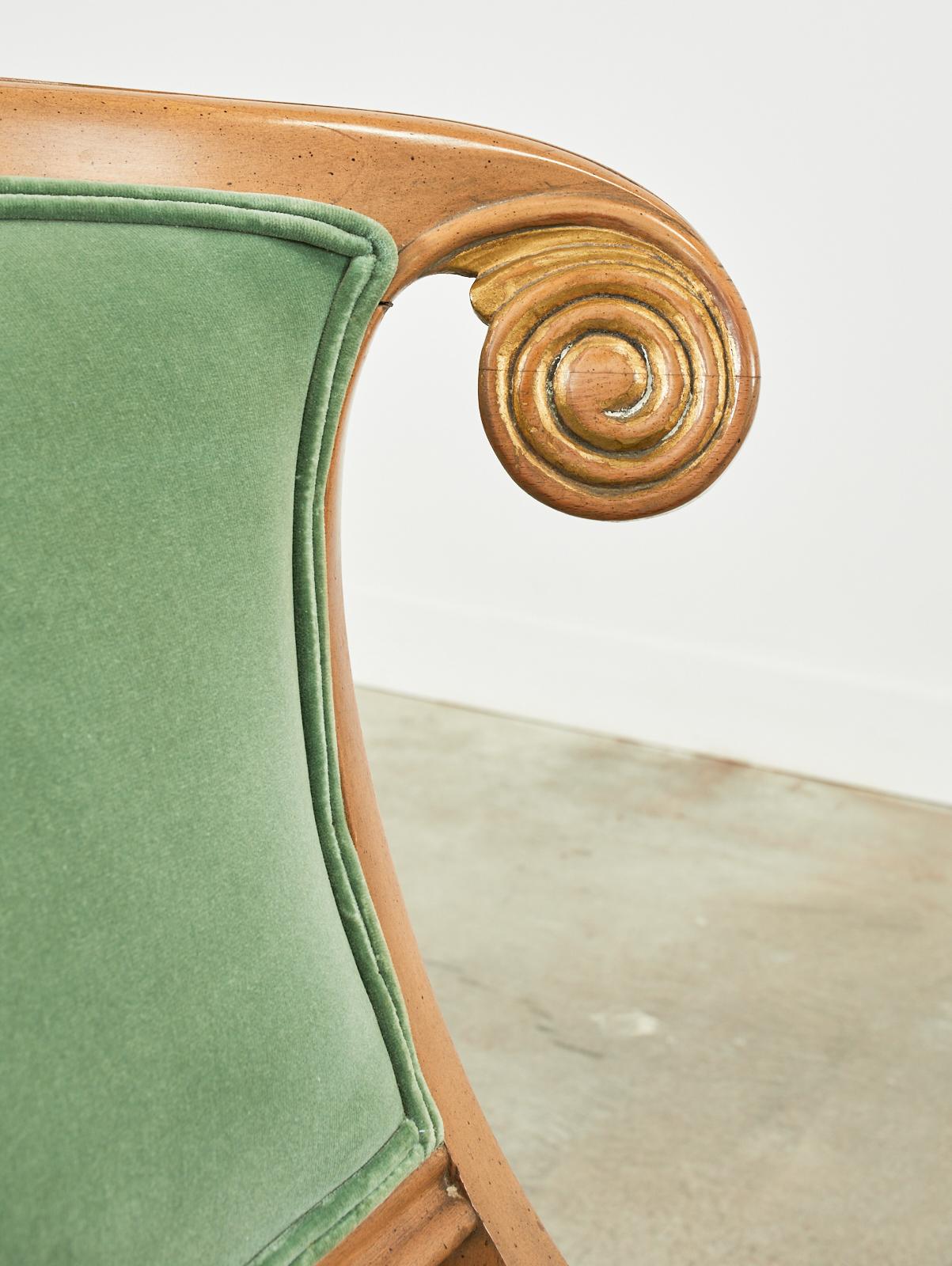 20th Century Pair of English Regency Style Sage Velvet Dining Chairs