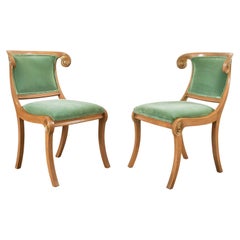 Pair of English Regency Style Sage Velvet Dining Chairs